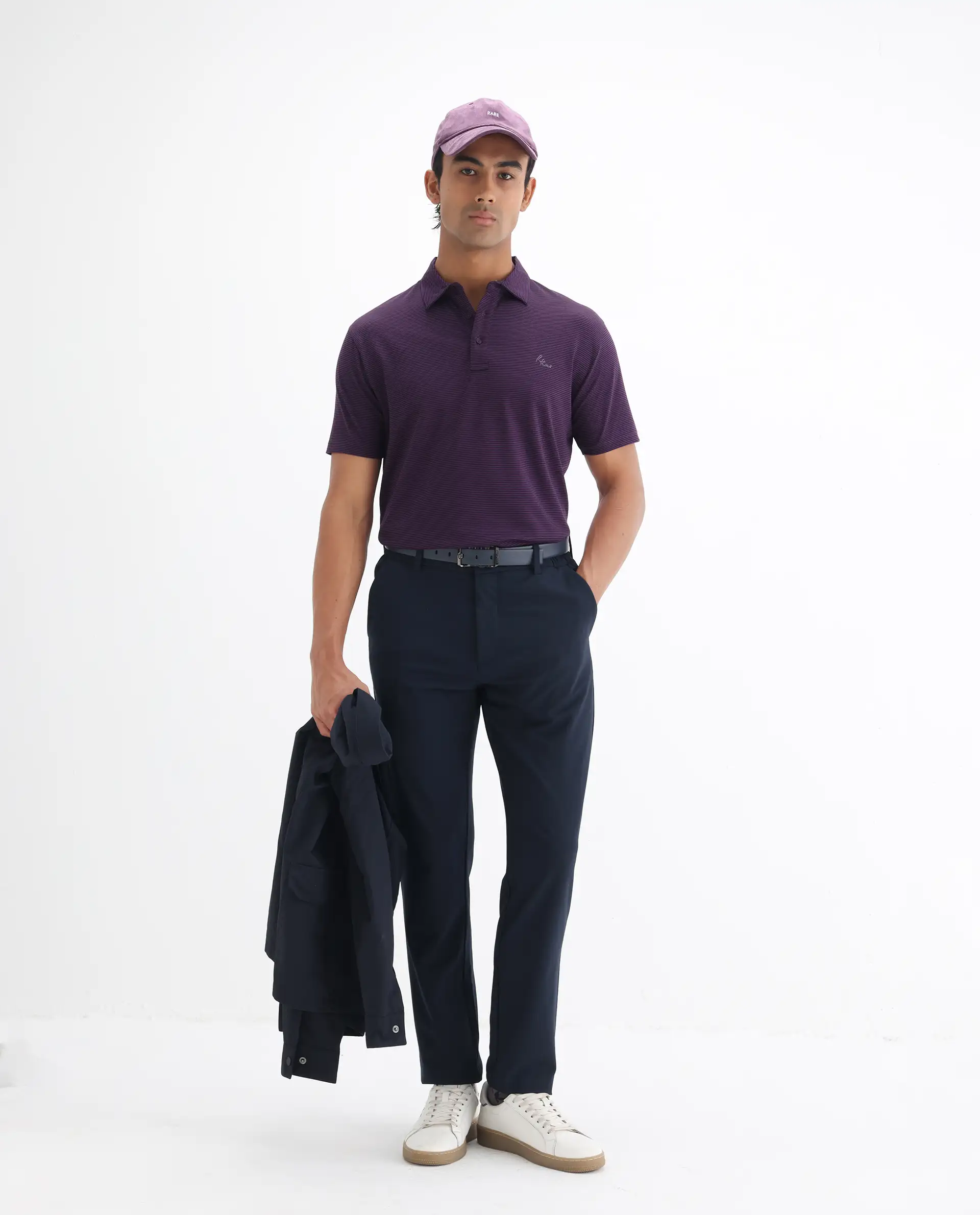 Rare Rabbit Men's Tunas Dark Purple Cotton Striped Print Regular Fit Half Sleeve Polo - Image 2