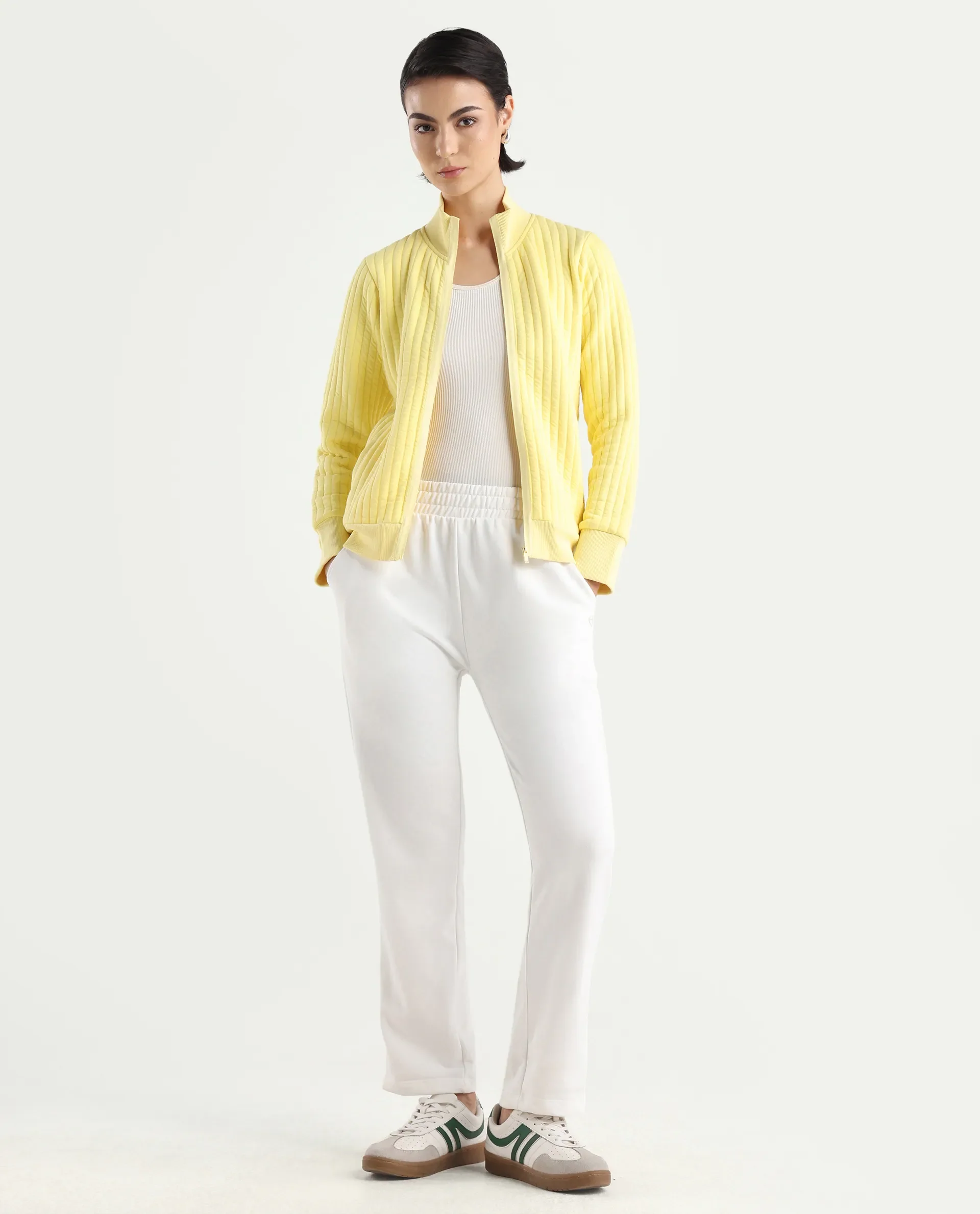 Rareism Women's Tunceli Light Yellow Polyester Blend Mandarin Collar Plain Regular Fit Jacket - Image 2