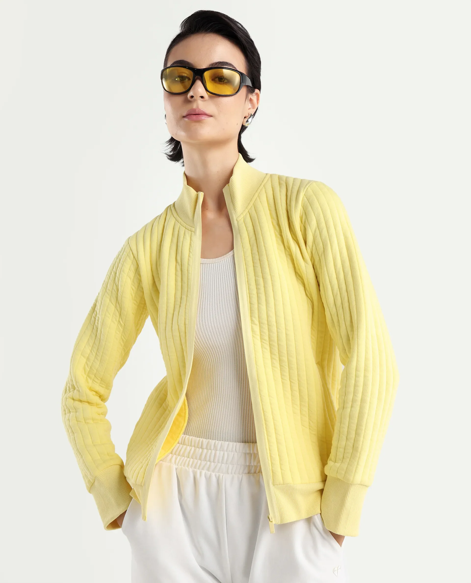 Rareism Women's Tunceli Light Yellow Polyester Blend Mandarin Collar Plain Regular Fit Jacket - Image 3