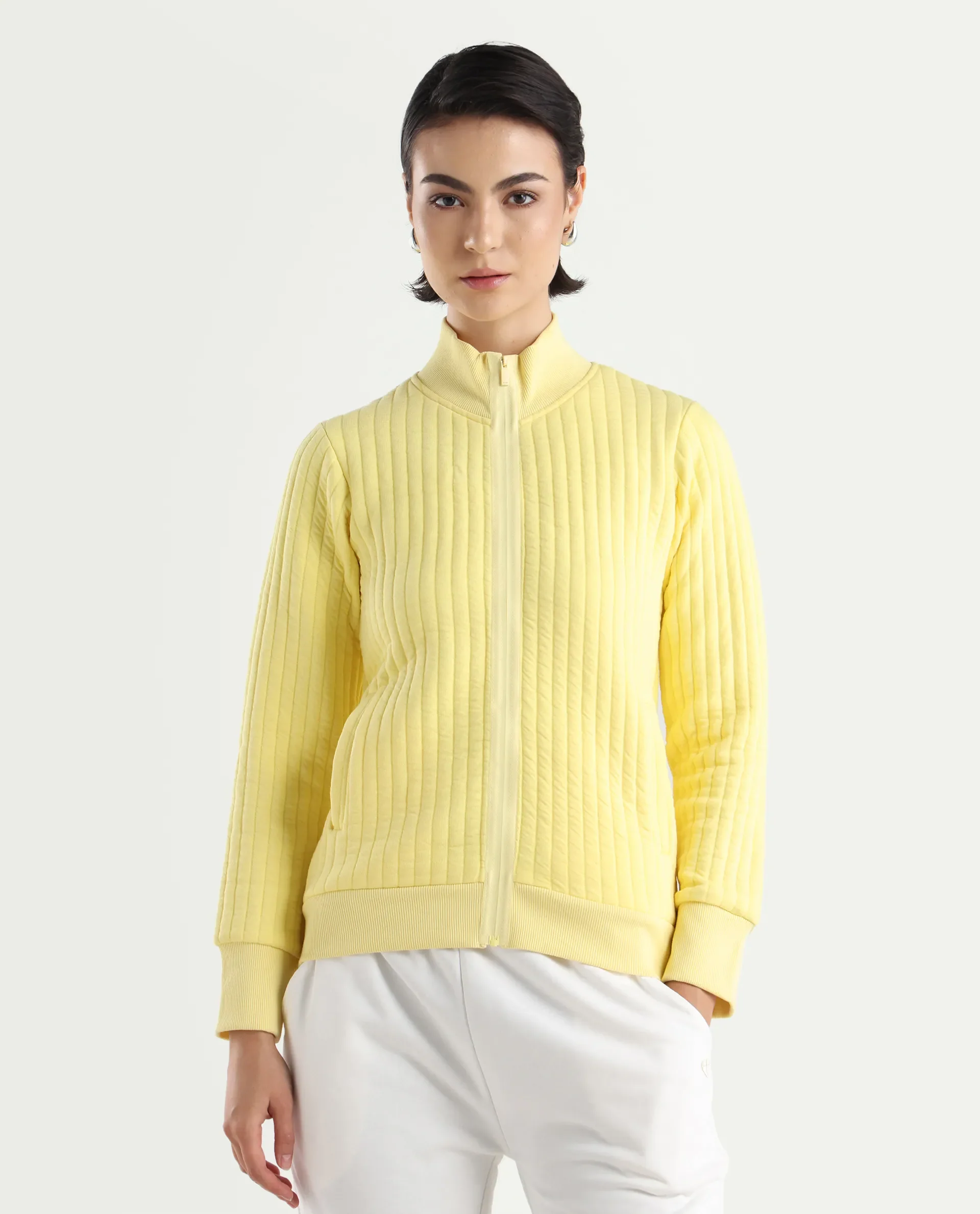 Rareism Women's Tunceli Light Yellow Polyester Blend Mandarin Collar Plain Regular Fit Jacket - Image 4