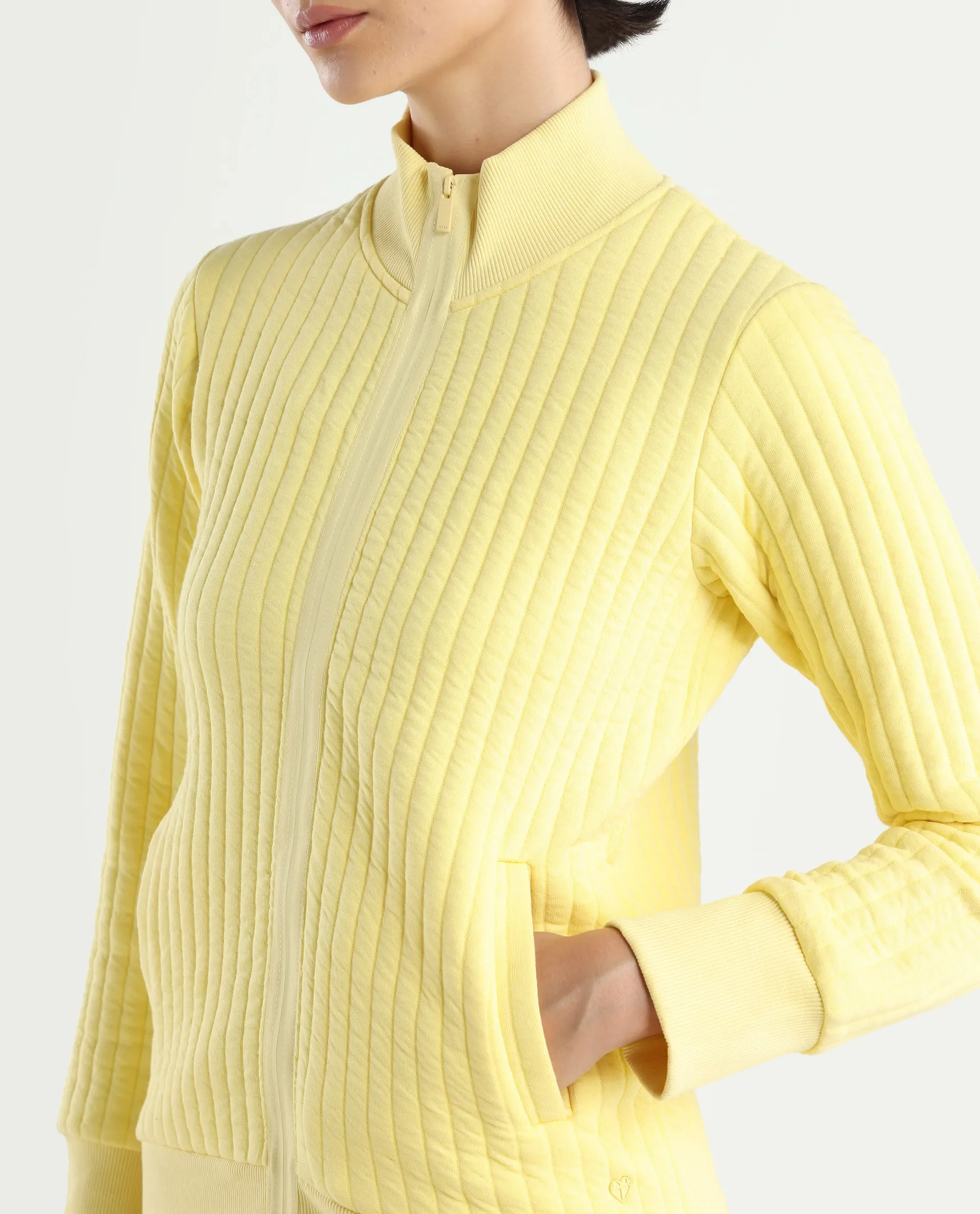 Rareism Women's Tunceli Light Yellow Polyester Blend Mandarin Collar Plain Regular Fit Jacket - Image 5