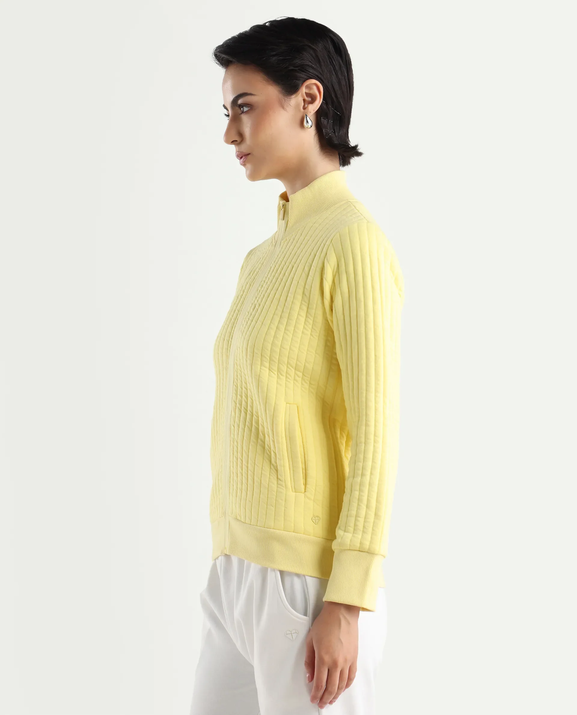 Rareism Women's Tunceli Light Yellow Polyester Blend Mandarin Collar Plain Regular Fit Jacket - Image 6