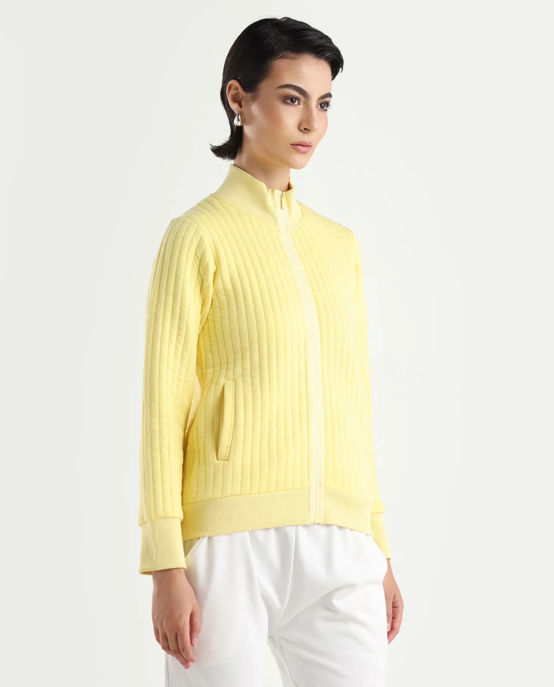 Rareism Women's Tunceli Light Yellow Polyester Blend Mandarin Collar Plain Regular Fit Jacket - Image 7