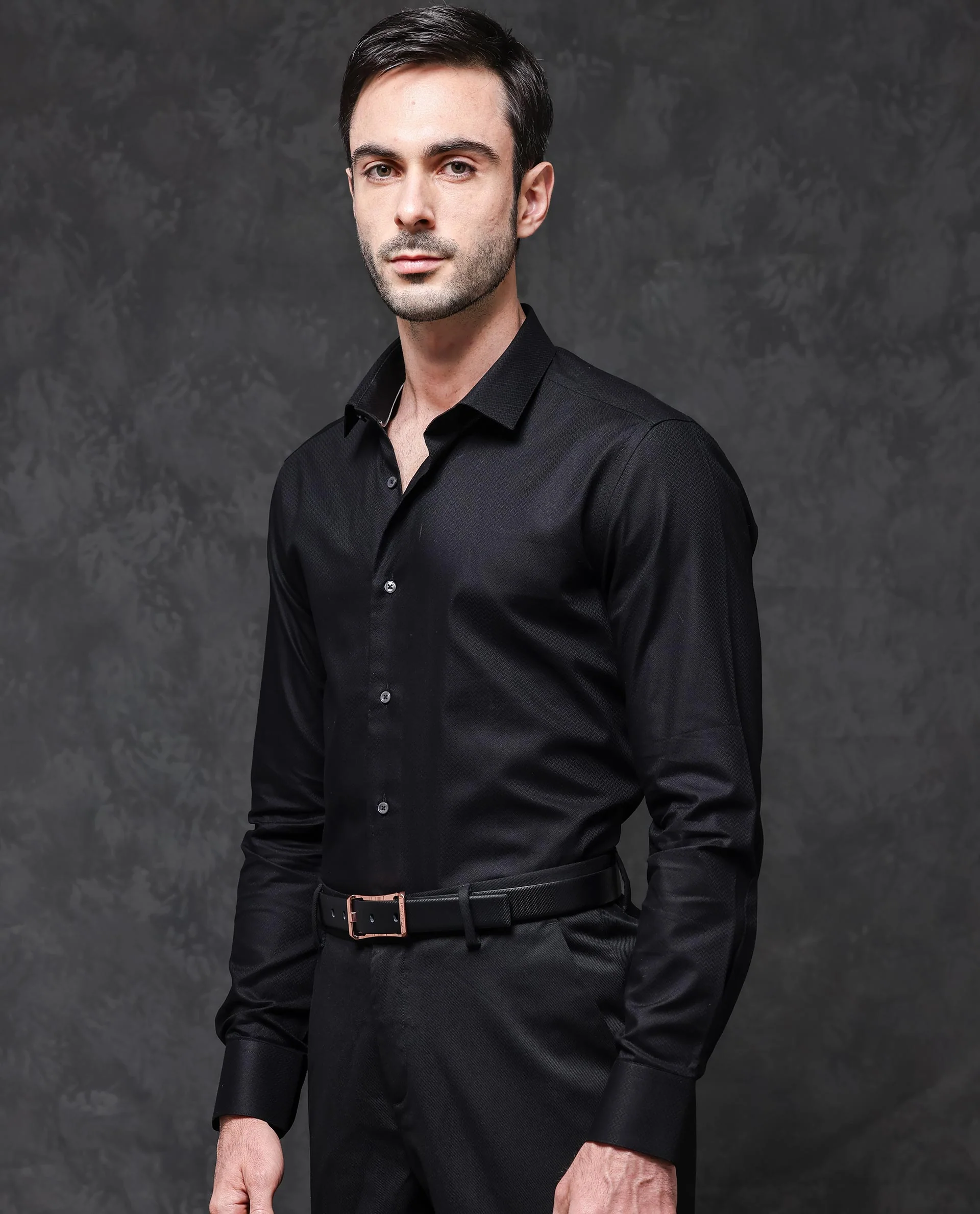 Rare Rabbit Men's Tunel Black Cotton Textured Regular Fit Full Sleeve Collared Shirt - Image 4