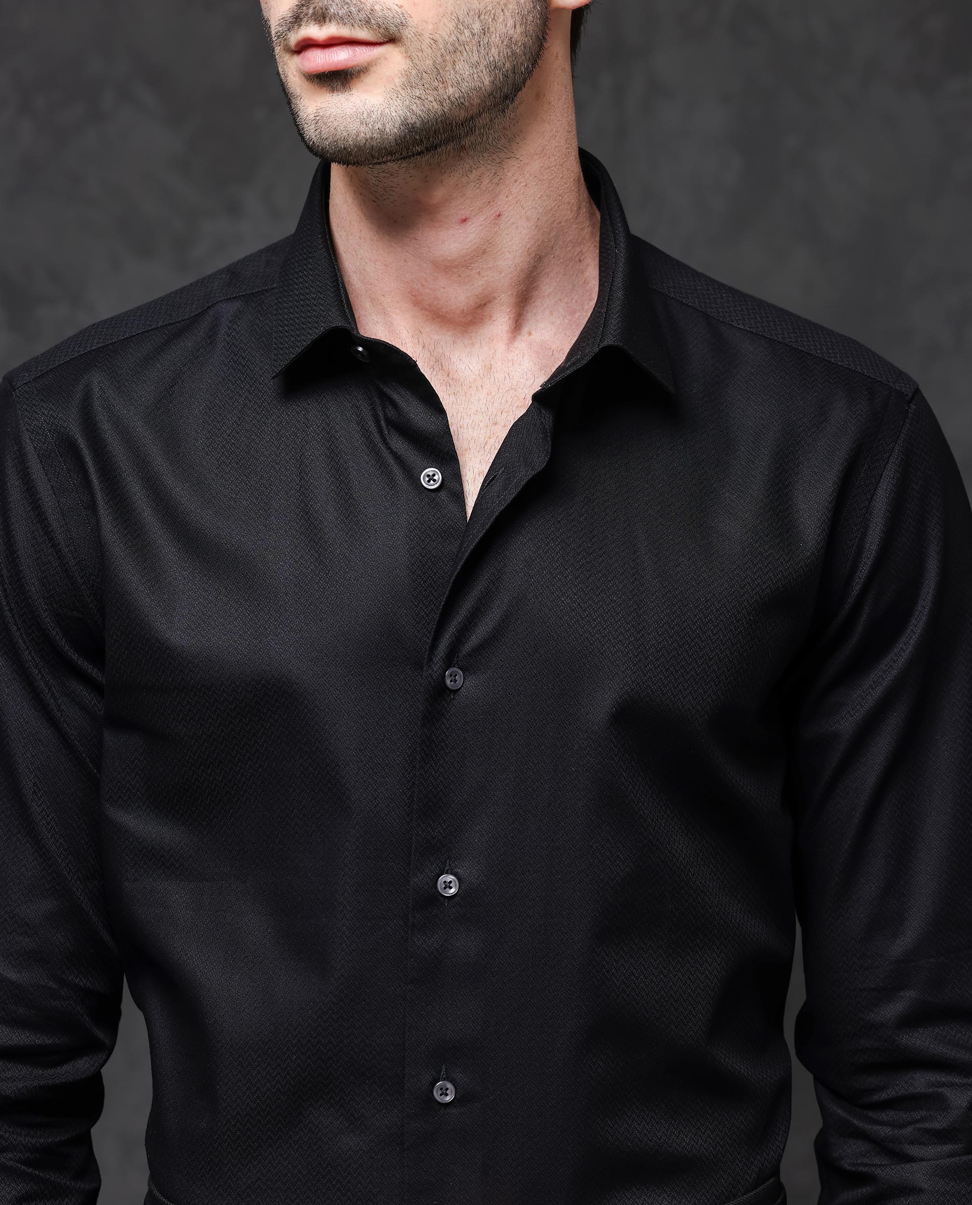 Rare Rabbit Men's Tunel Black Cotton Textured Regular Fit Full Sleeve Collared Shirt - Image 5