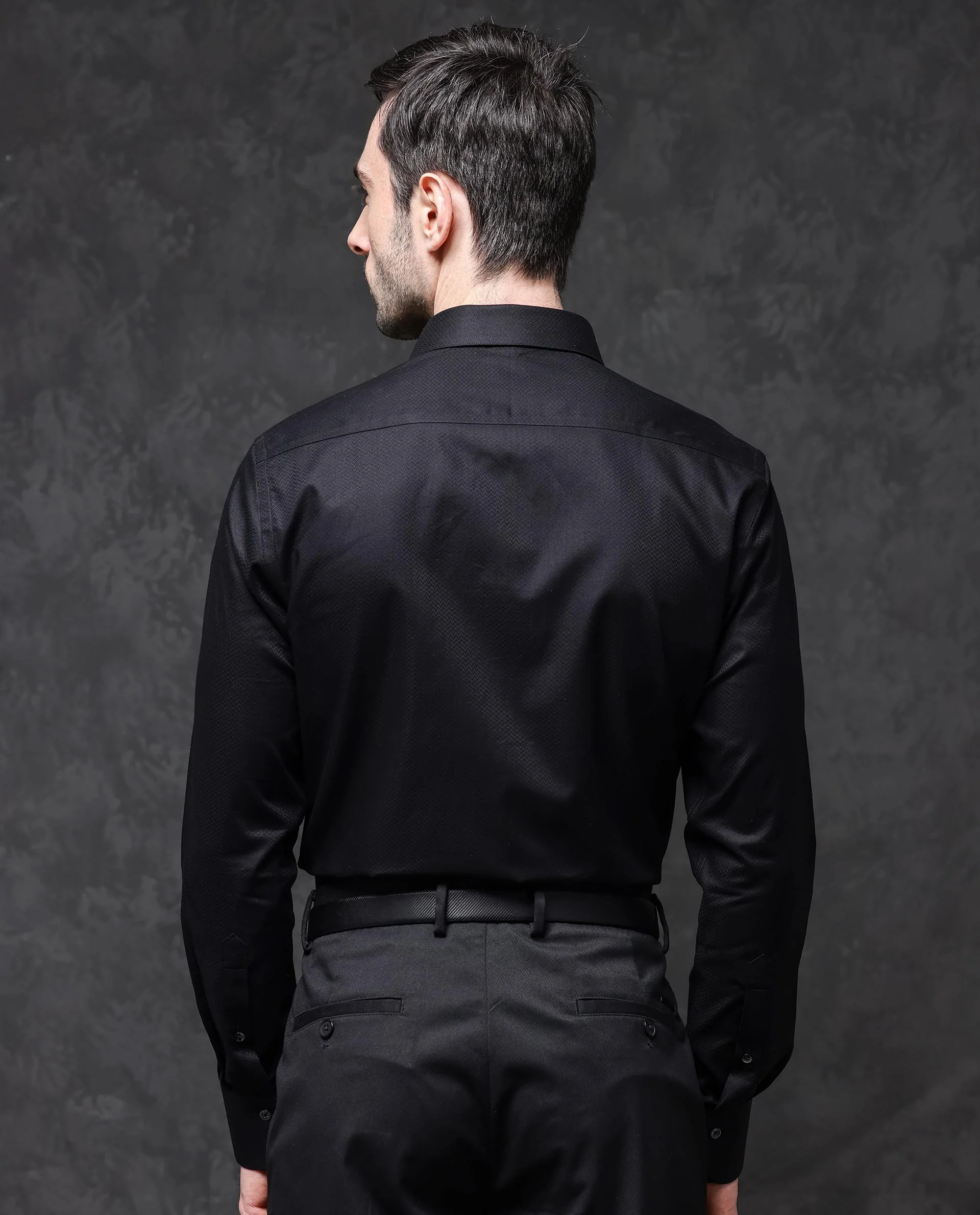 Rare Rabbit Men's Tunel Black Cotton Textured Regular Fit Full Sleeve Collared Shirt - Image 7