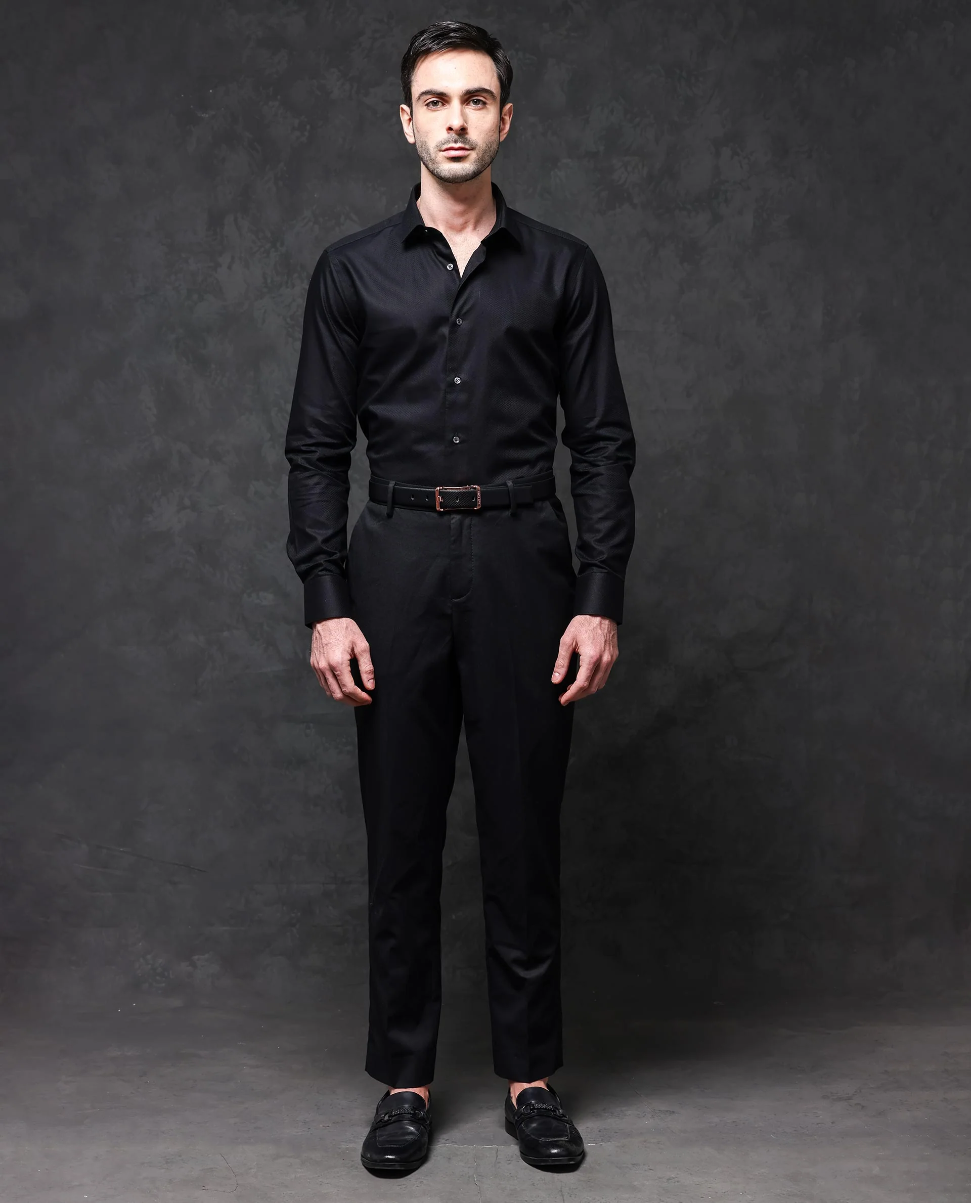 Rare Rabbit Men's Tunel Black Cotton Textured Regular Fit Full Sleeve Collared Shirt - Image 8