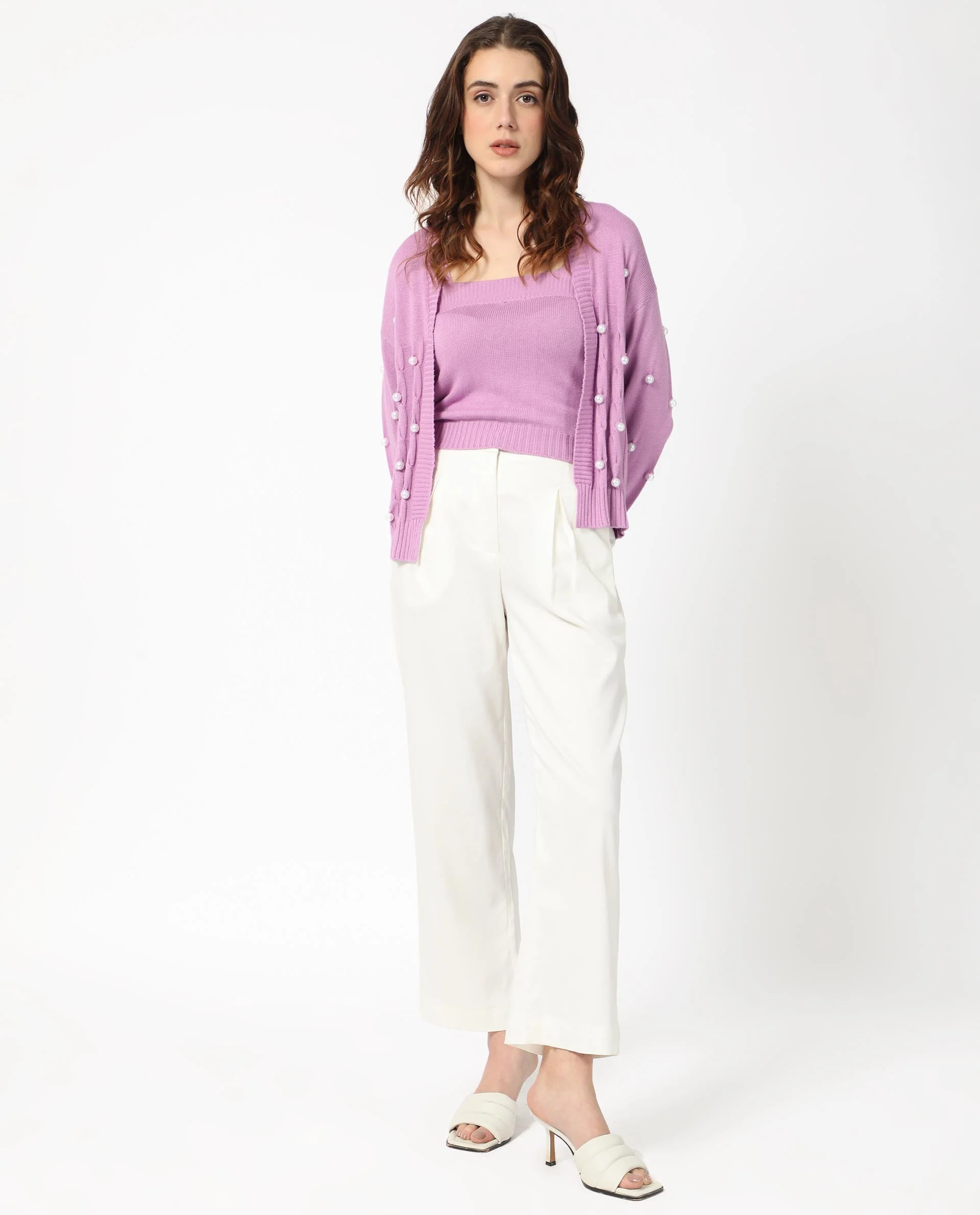 Rareism Women's Tunnel 1 Pastel Purple Viscose Collarless Embellished Balloon Sleeve Regular Fit Sweater - Image 7