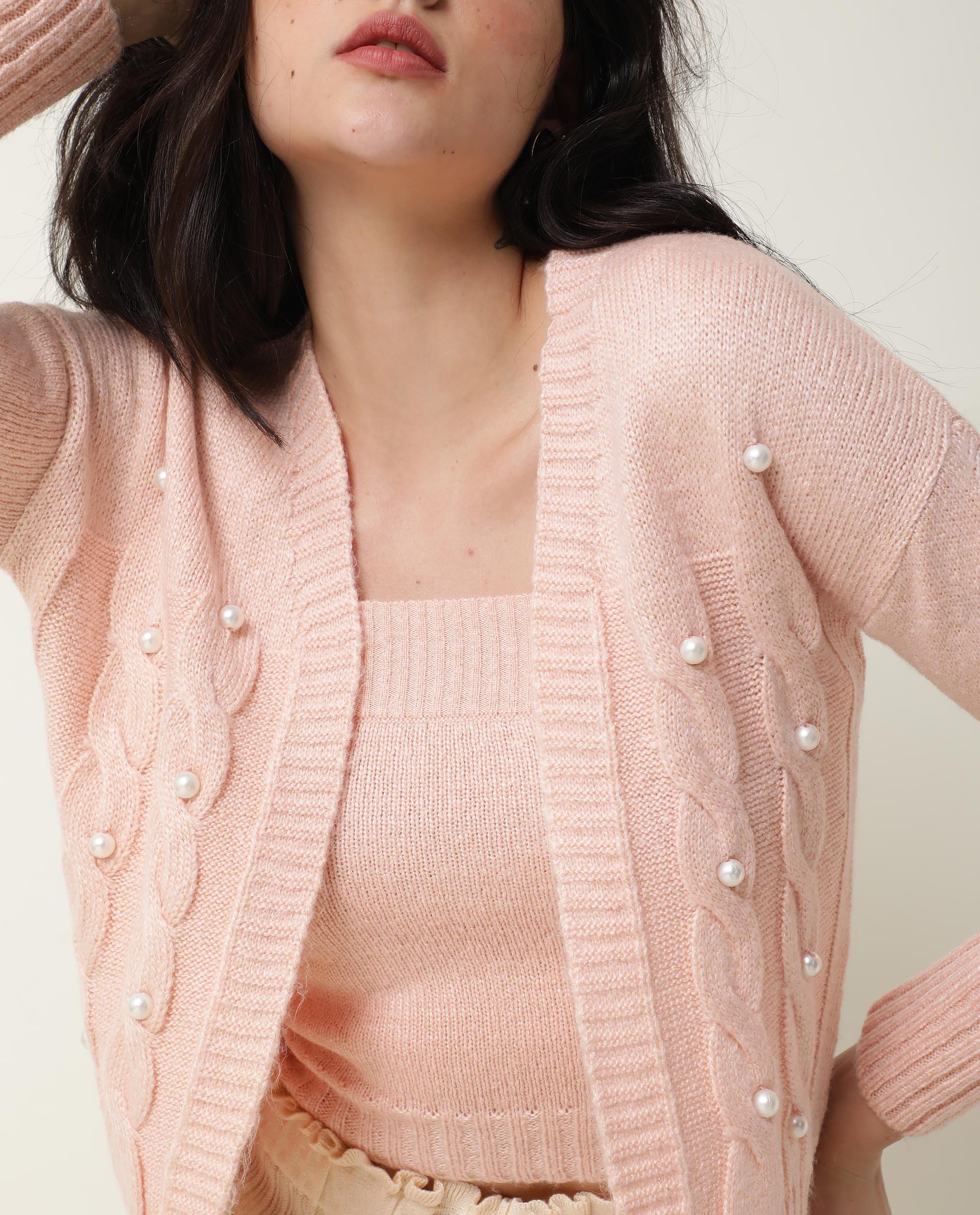 Rareism Women's Tunnel Pink Viscose Collarless Embellished Regular Fit Sweater - Image 6