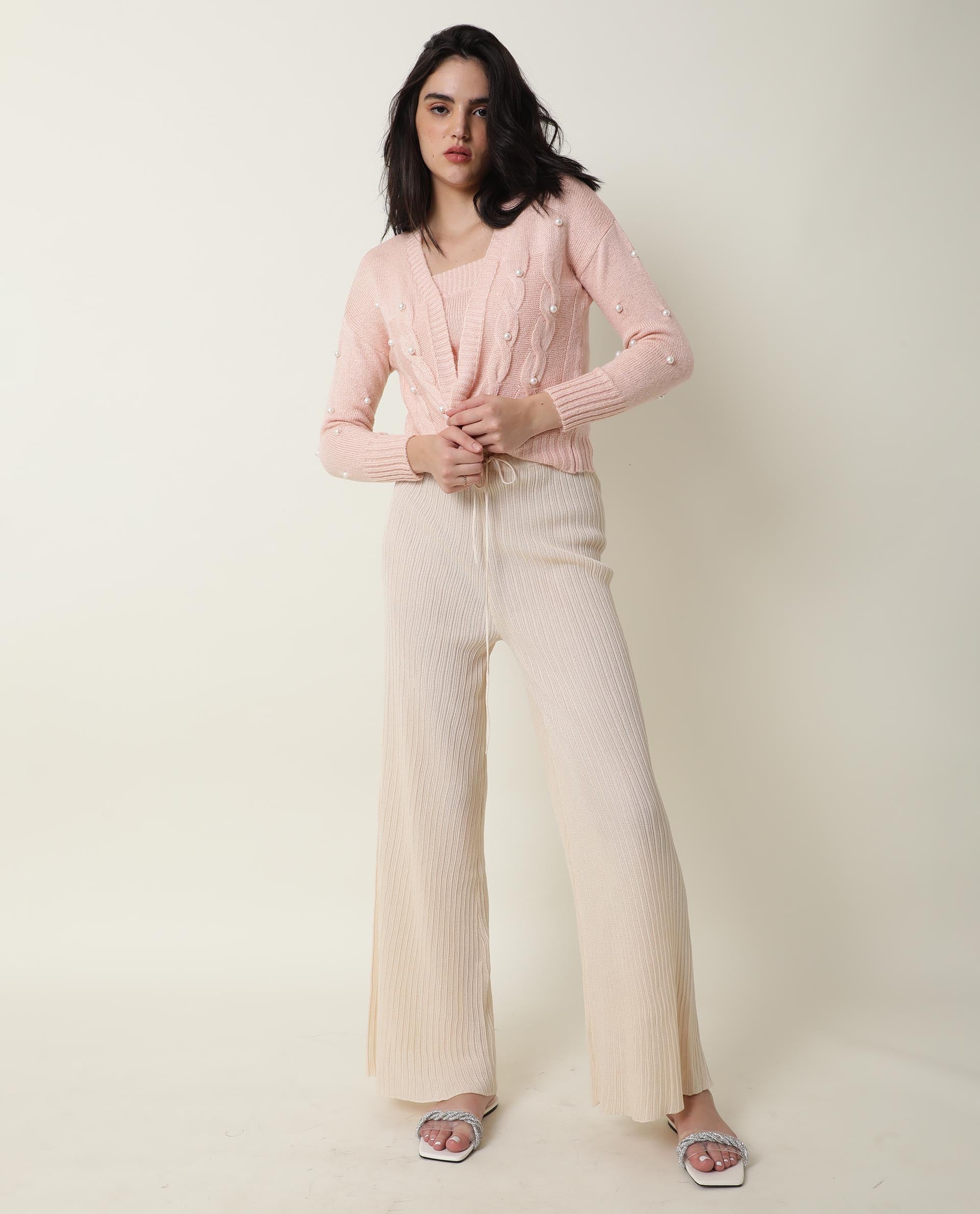 Rareism Women's Tunnel Pink Viscose Collarless Embellished Regular Fit Sweater - Image 7