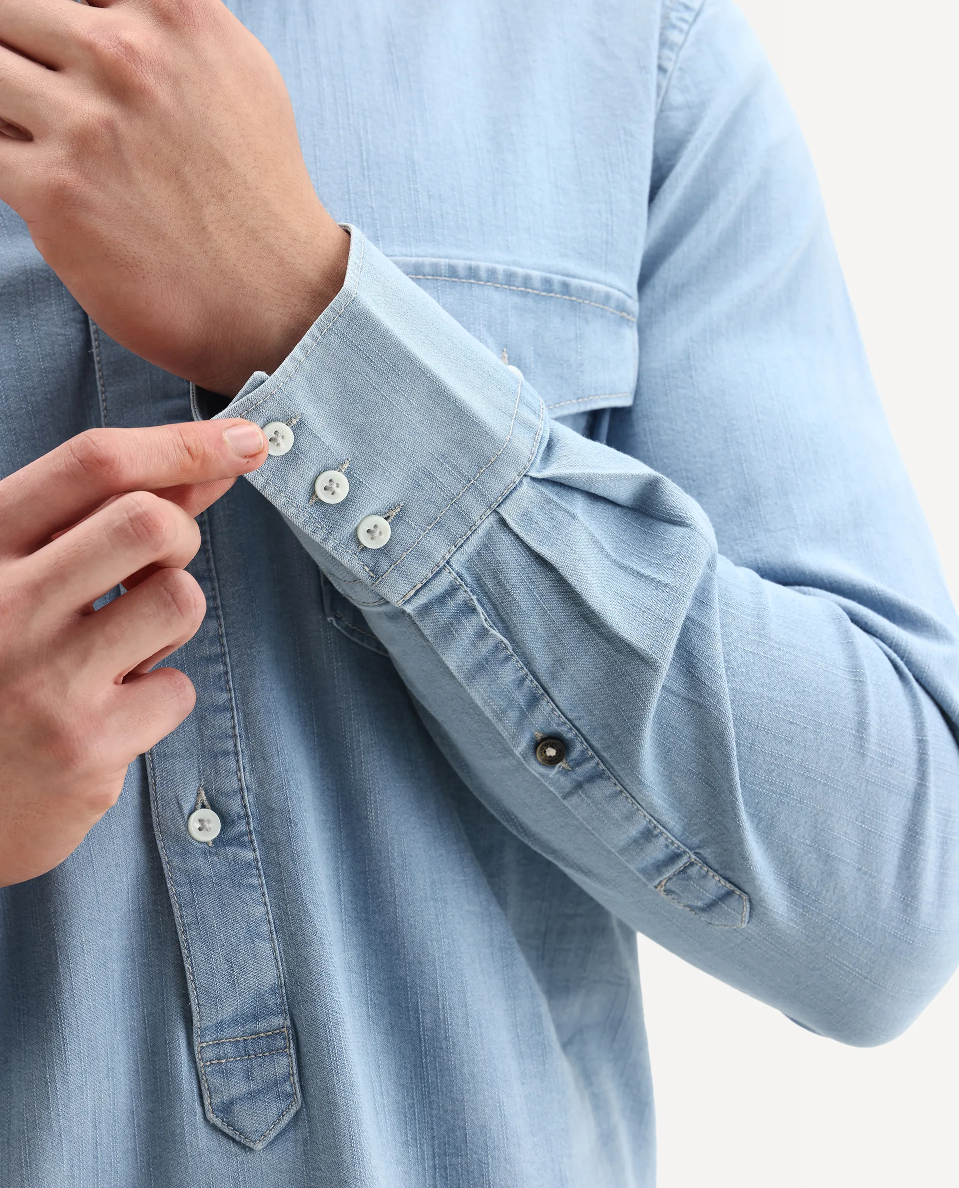 Rare Rabbit Men's Tunor Light Blue Cotton Plain Regular Fit Full Sleeve Collared Shirt - Image 5