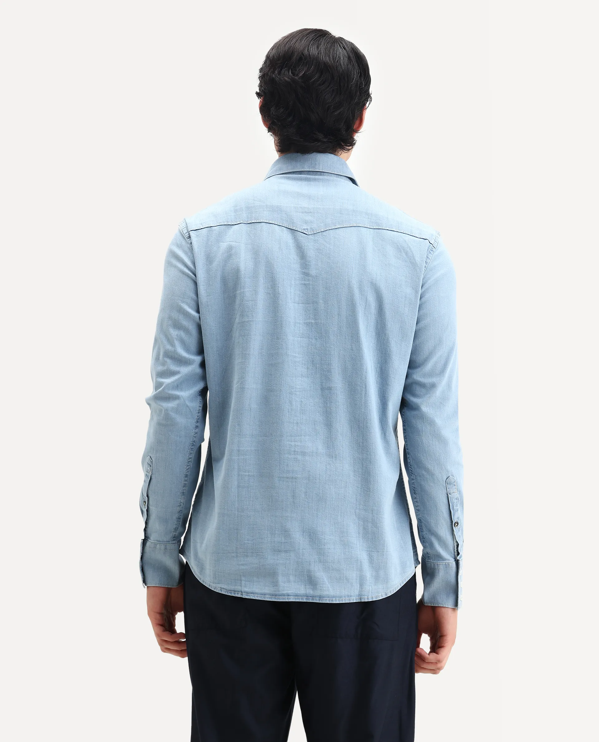 Rare Rabbit Men's Tunor Light Blue Cotton Plain Regular Fit Full Sleeve Collared Shirt - Image 8