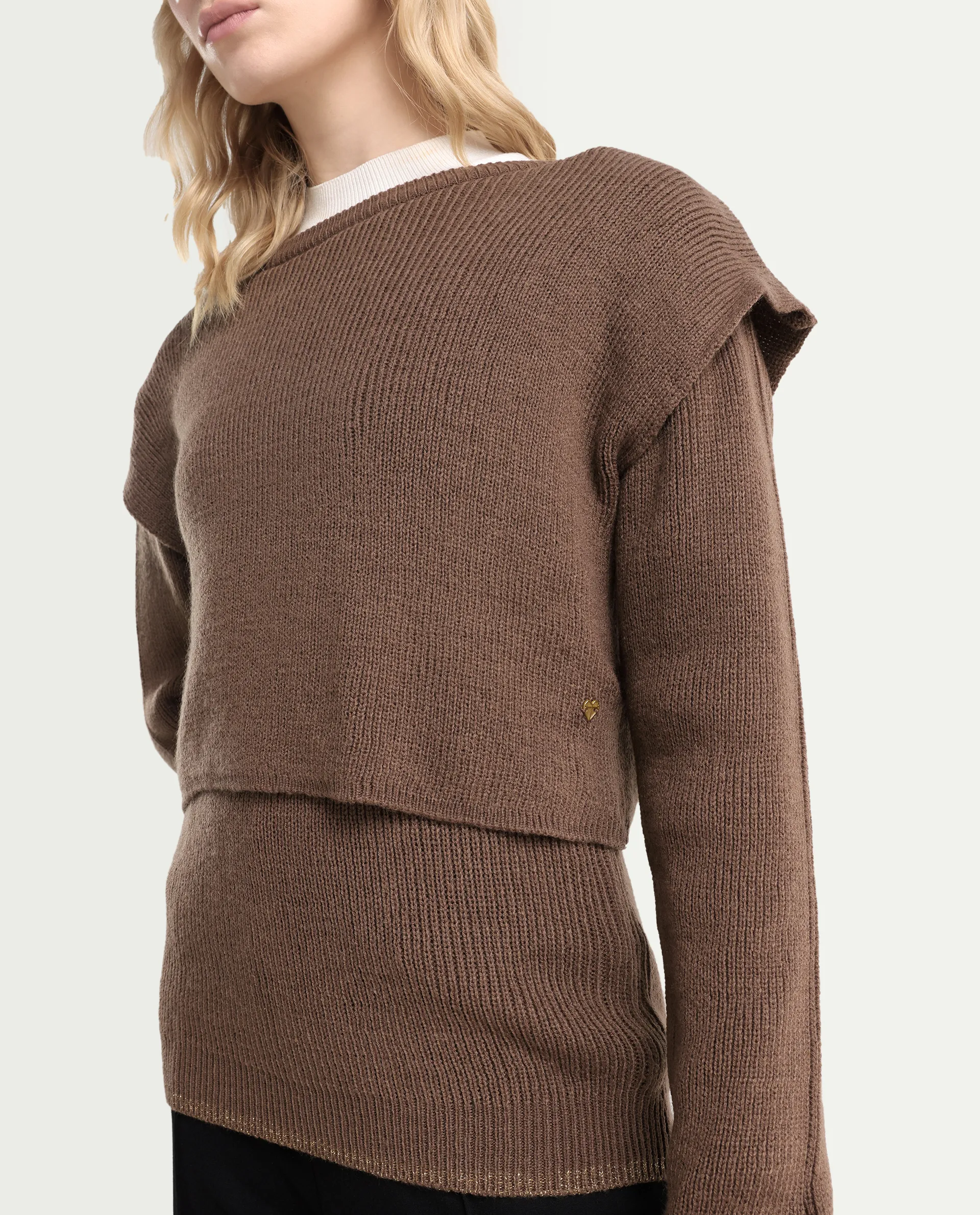 Rareism Women's Tupfel Brown Acrylic Crew Neck Plain Regular Fit Sweater - Image 4