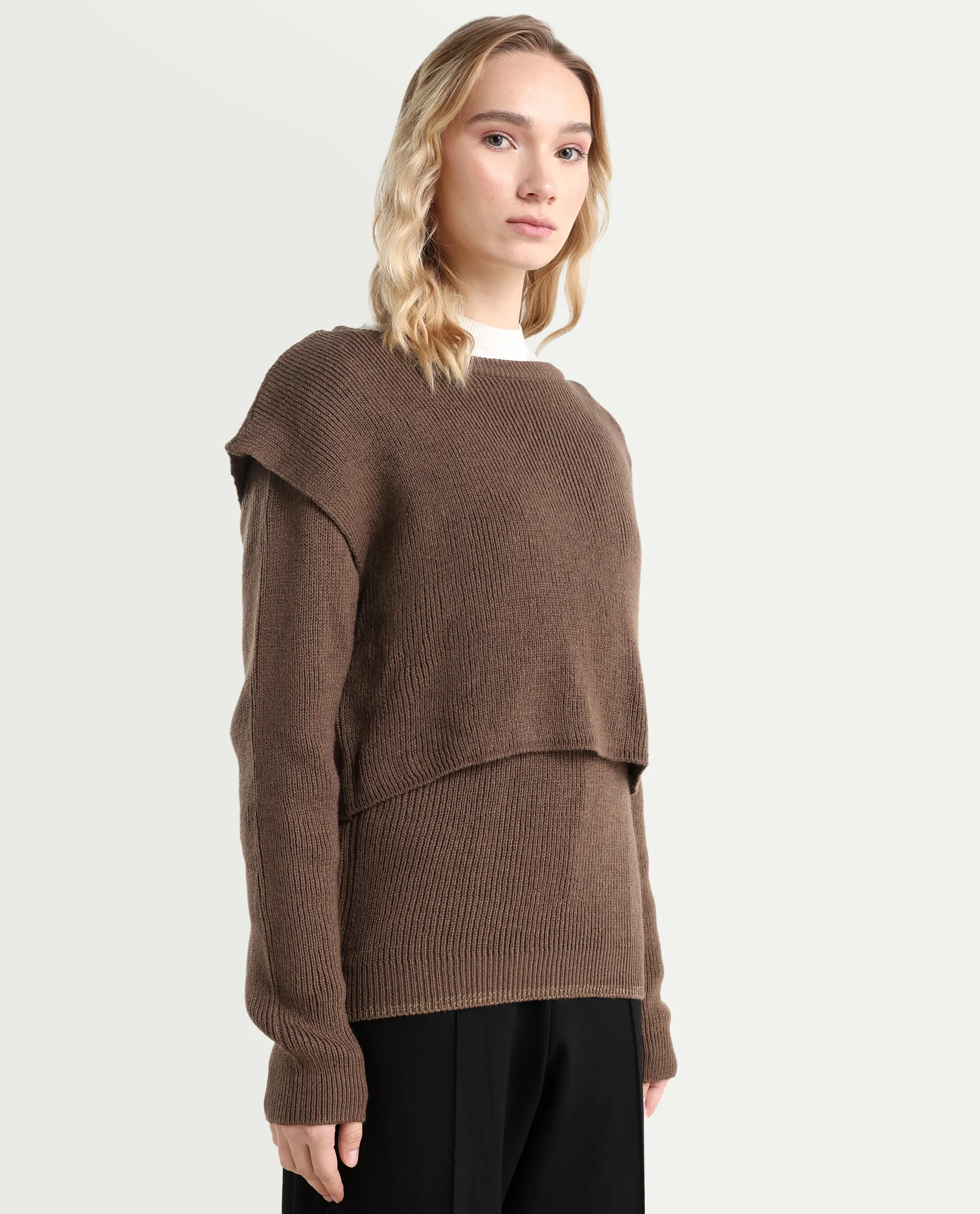 Rareism Women's Tupfel Brown Acrylic Crew Neck Plain Regular Fit Sweater - Image 6