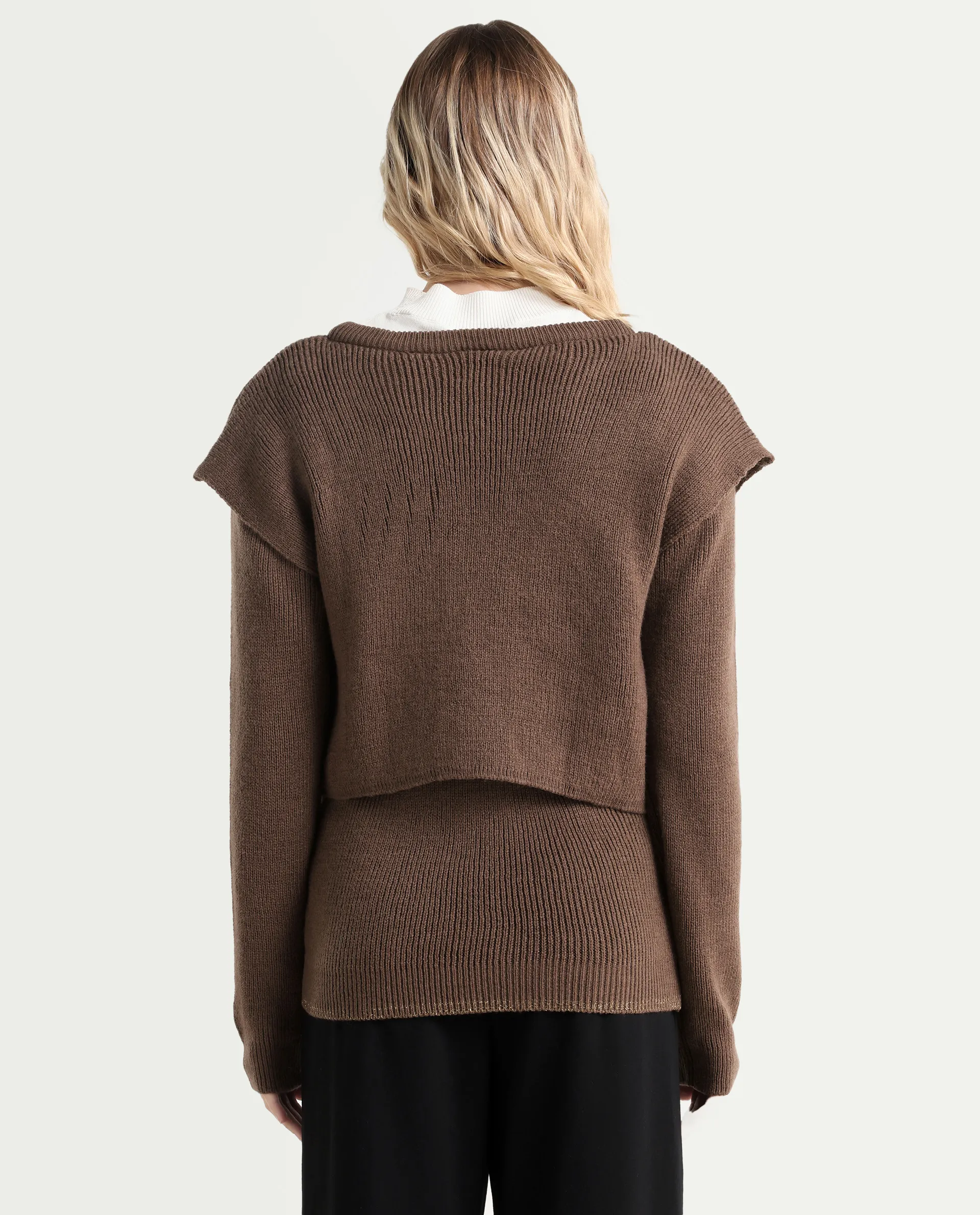 Rareism Women's Tupfel Brown Acrylic Crew Neck Plain Regular Fit Sweater - Image 7