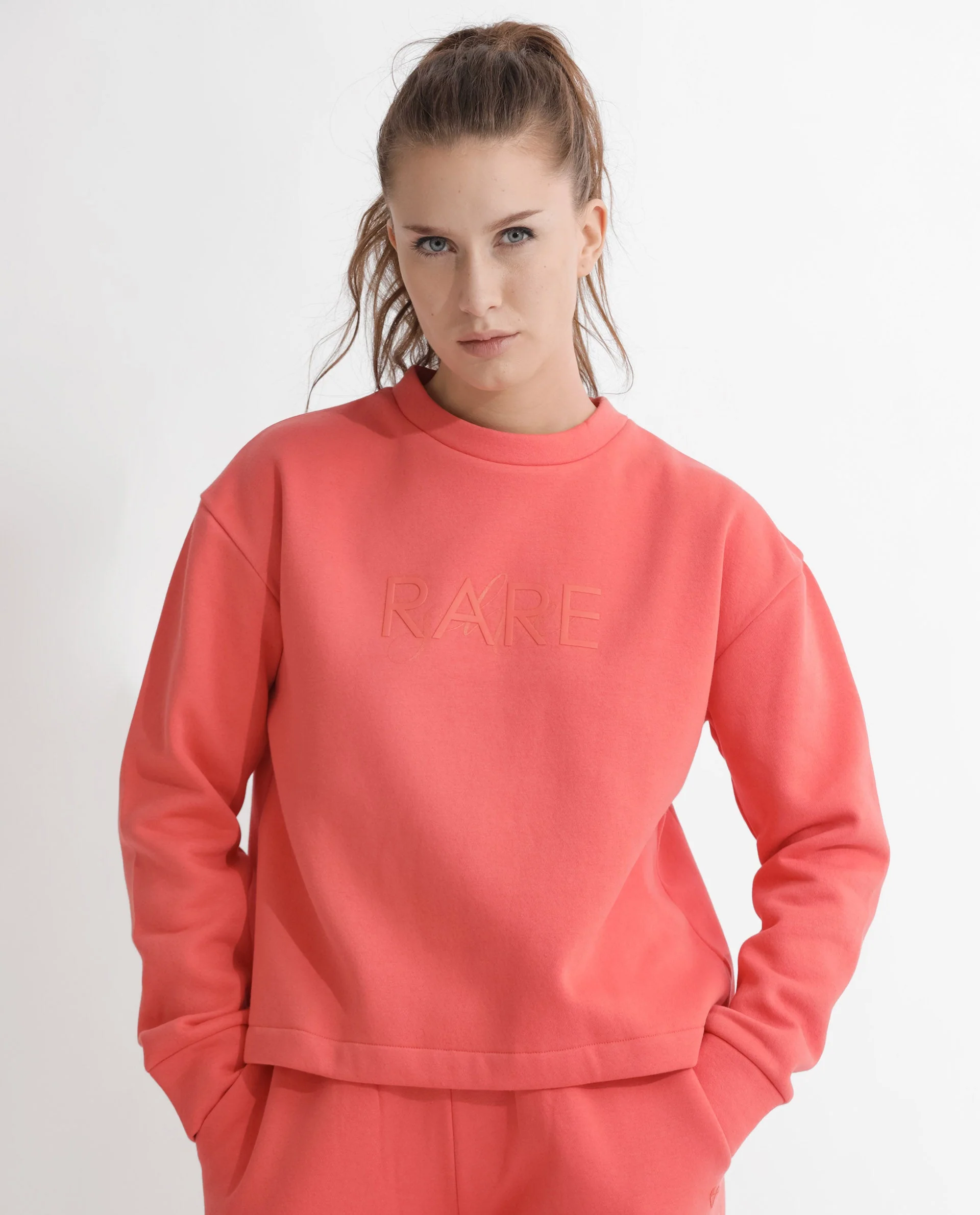 Rareism Women's Tupino Orange Polyester Blend Crew Neck Plain Cuffed Sleeve Relaxed Fit Sweatshirt - Image 2
