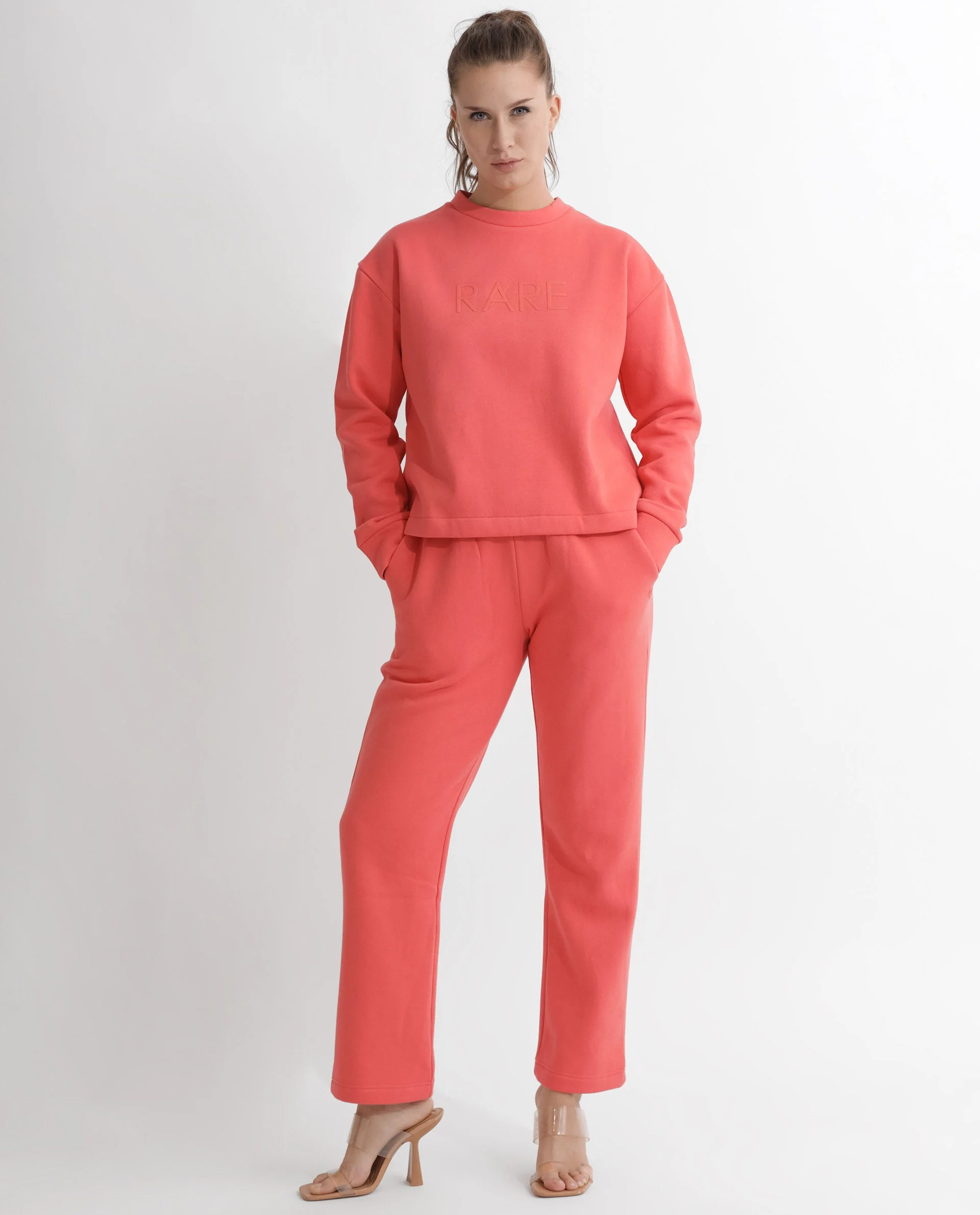 Rareism Women's Tupino Orange Polyester Blend Crew Neck Plain Cuffed Sleeve Relaxed Fit Sweatshirt - Image 3
