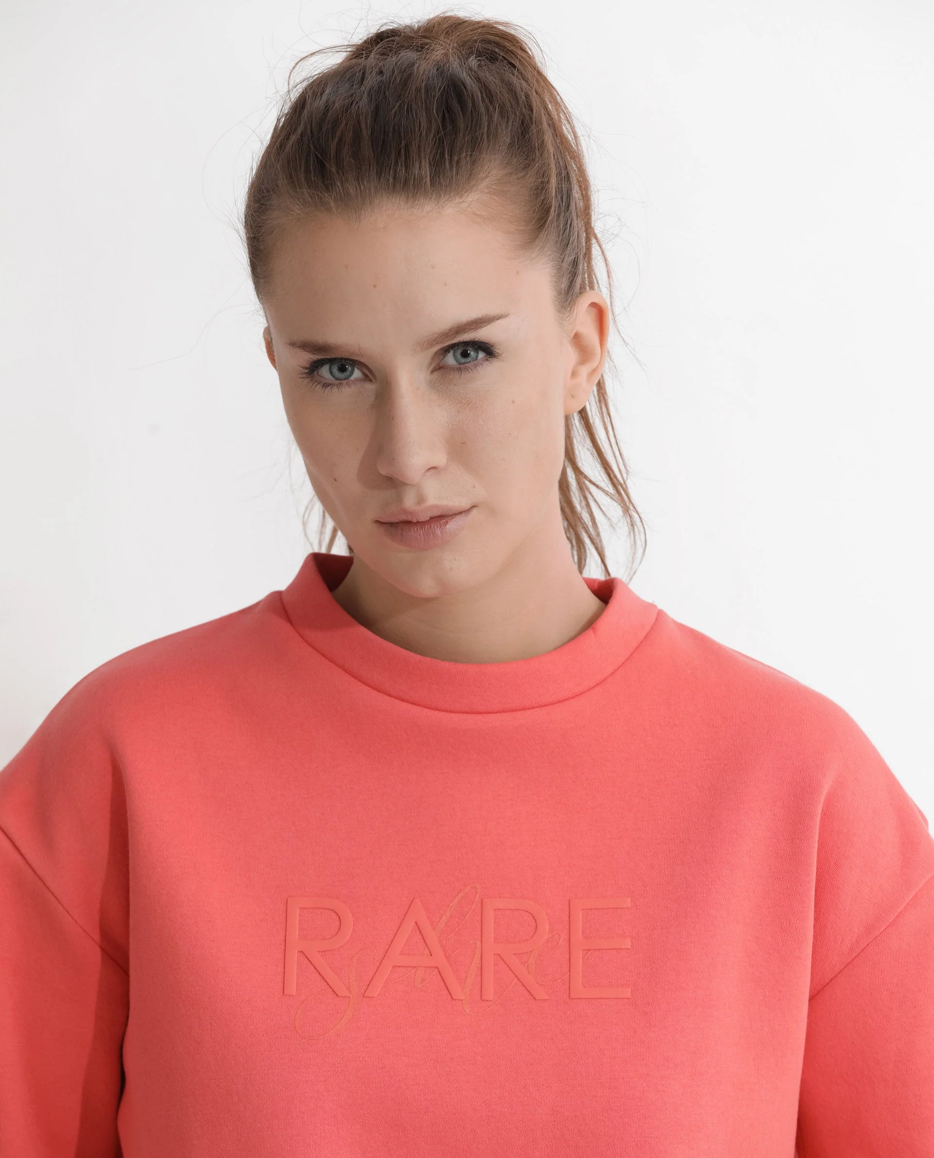 Rareism Women's Tupino Orange Polyester Blend Crew Neck Plain Cuffed Sleeve Relaxed Fit Sweatshirt - Image 4