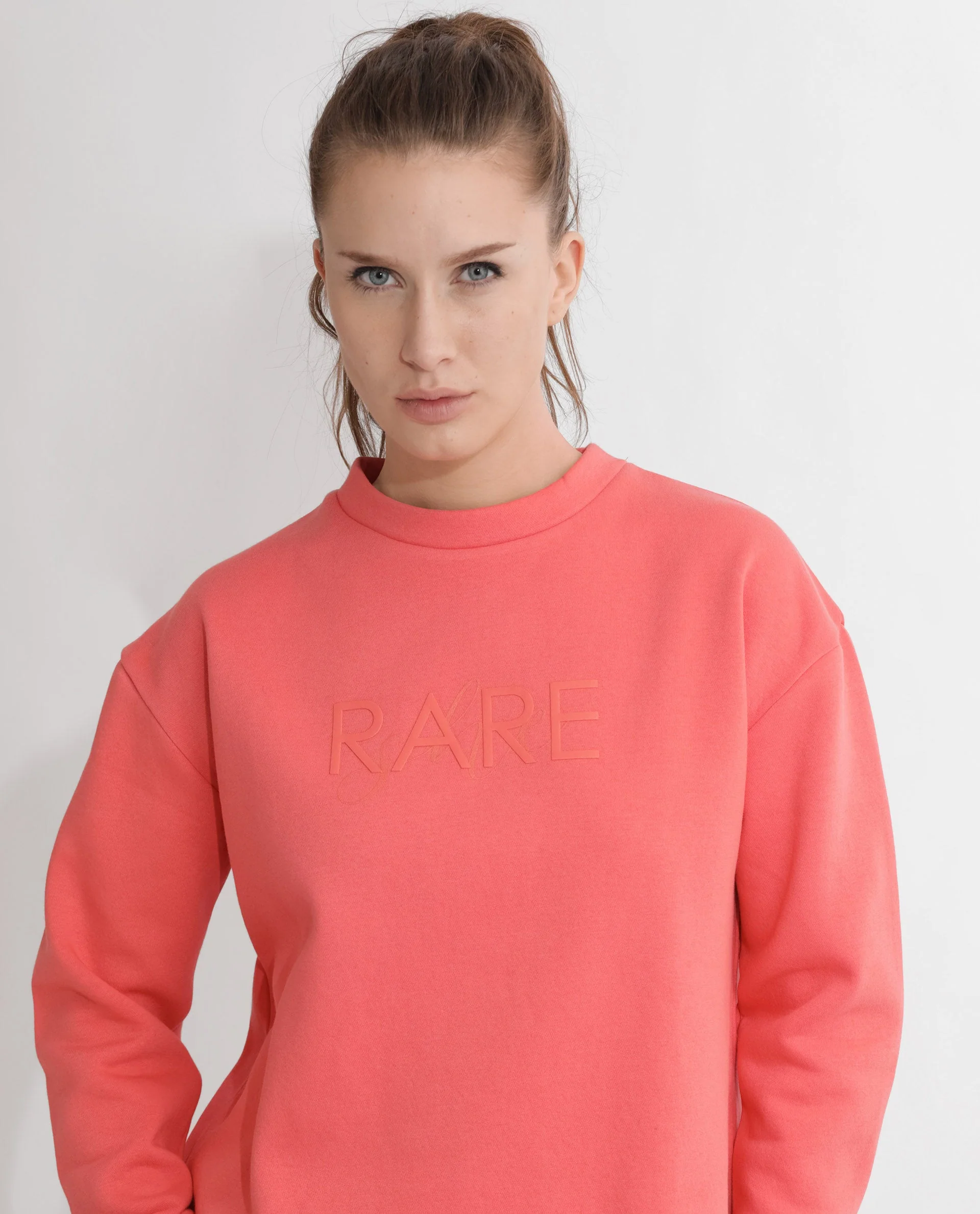 Rareism Women's Tupino Orange Polyester Blend Crew Neck Plain Cuffed Sleeve Relaxed Fit Sweatshirt - Image 5