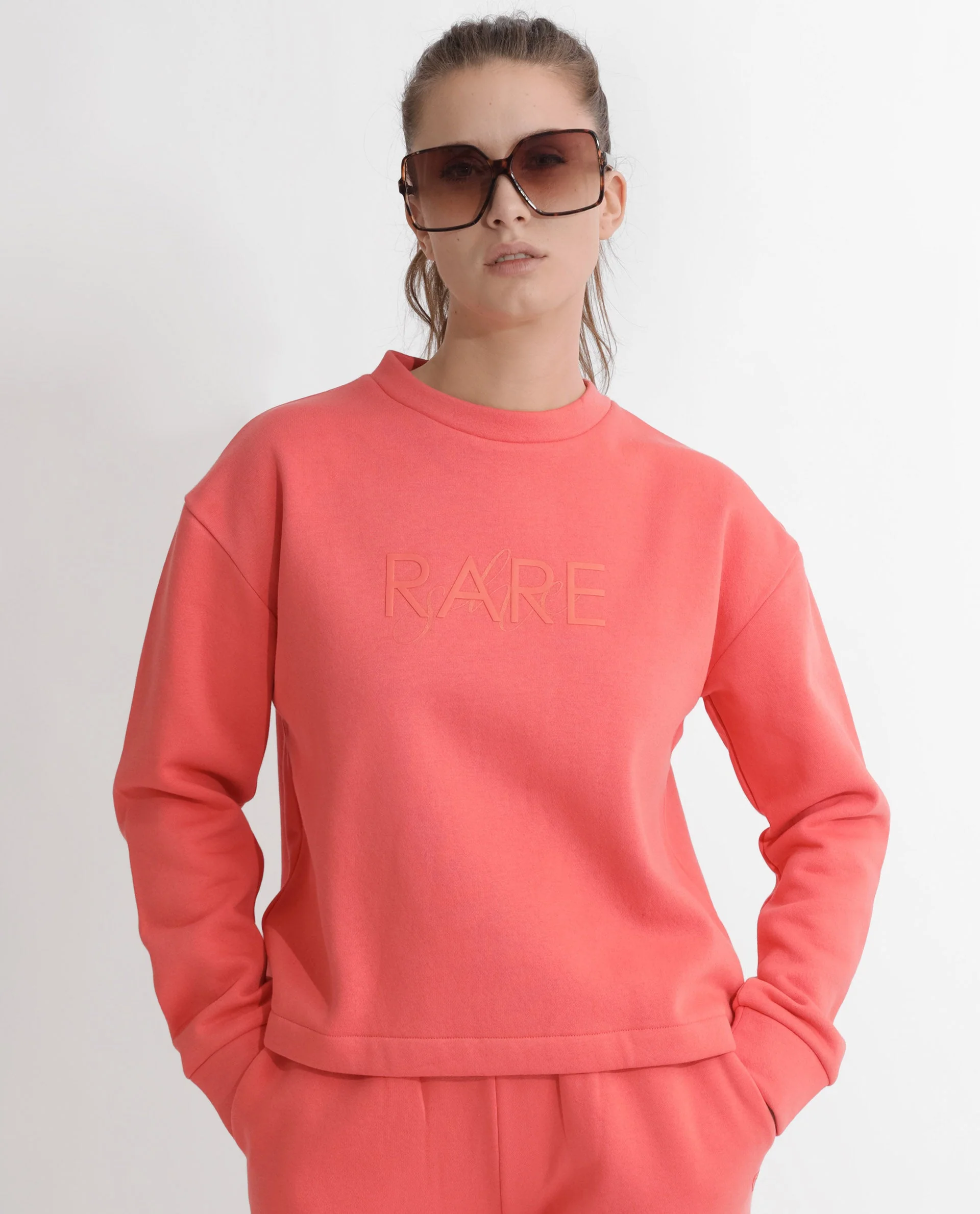 Rareism Women's Tupino Orange Polyester Blend Crew Neck Plain Cuffed Sleeve Relaxed Fit Sweatshirt - Image 6