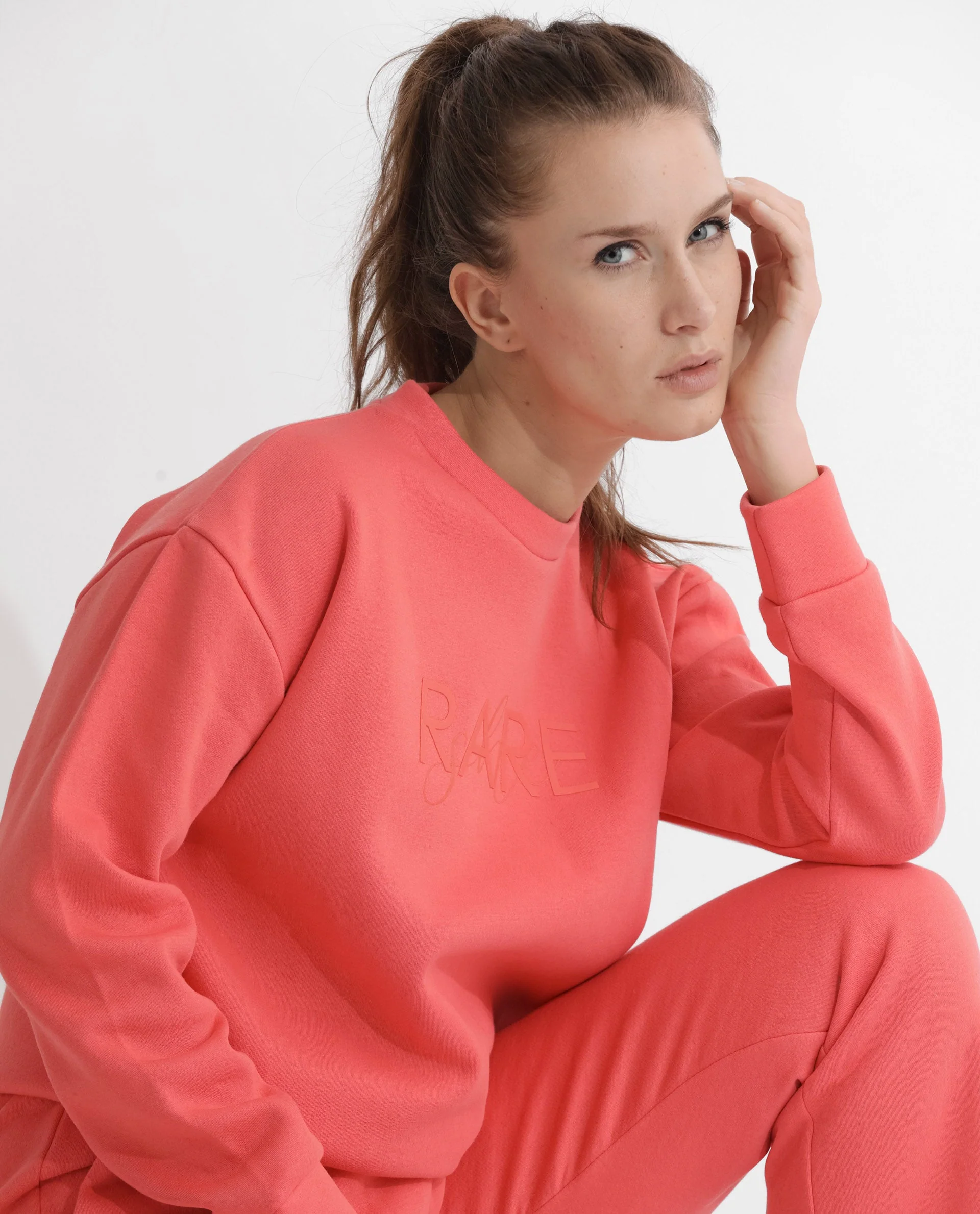 Rareism Women's Tupino Orange Polyester Blend Crew Neck Plain Cuffed Sleeve Relaxed Fit Sweatshirt - Image 8