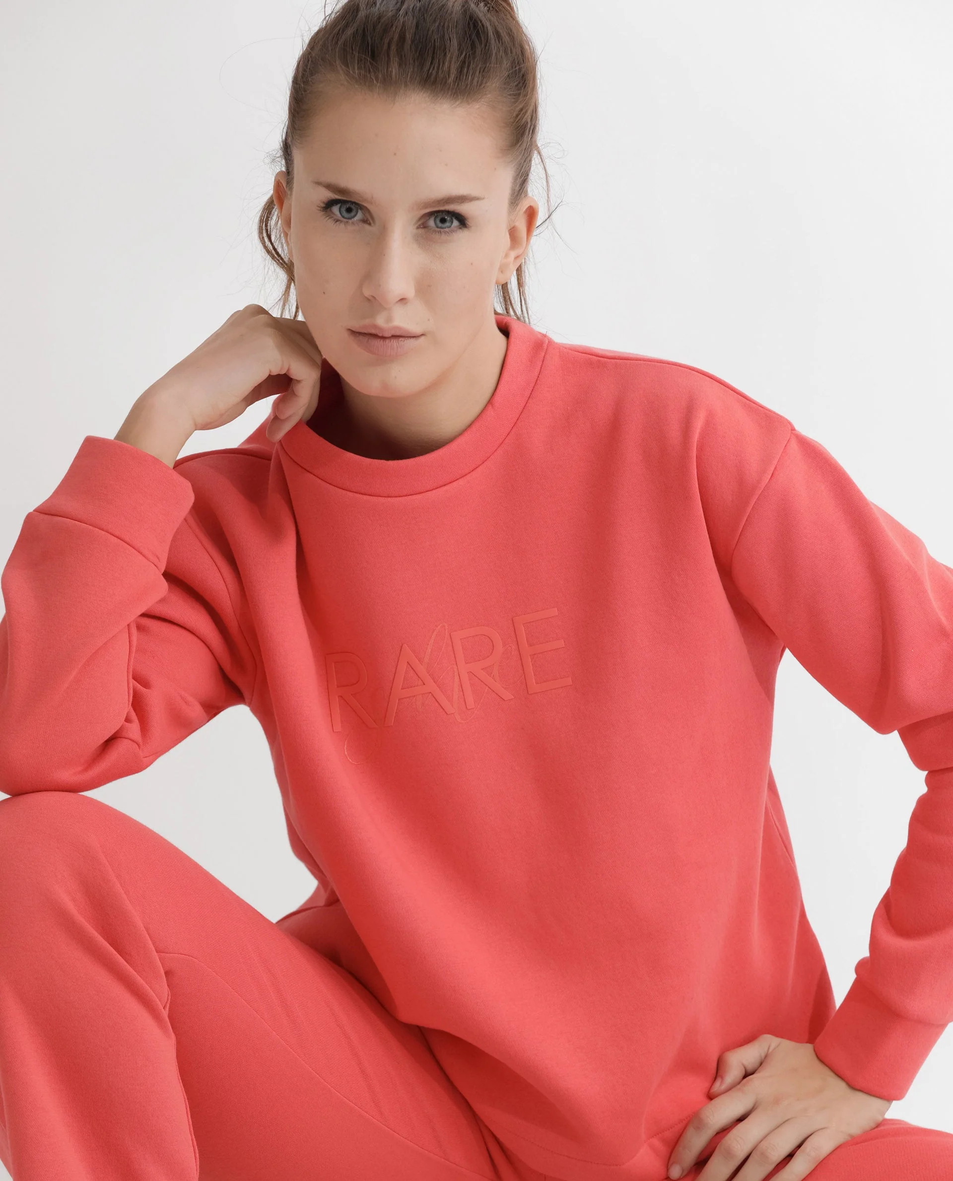 Rareism Women's Tupino Orange Polyester Blend Crew Neck Plain Cuffed Sleeve Relaxed Fit Sweatshirt - Image 9