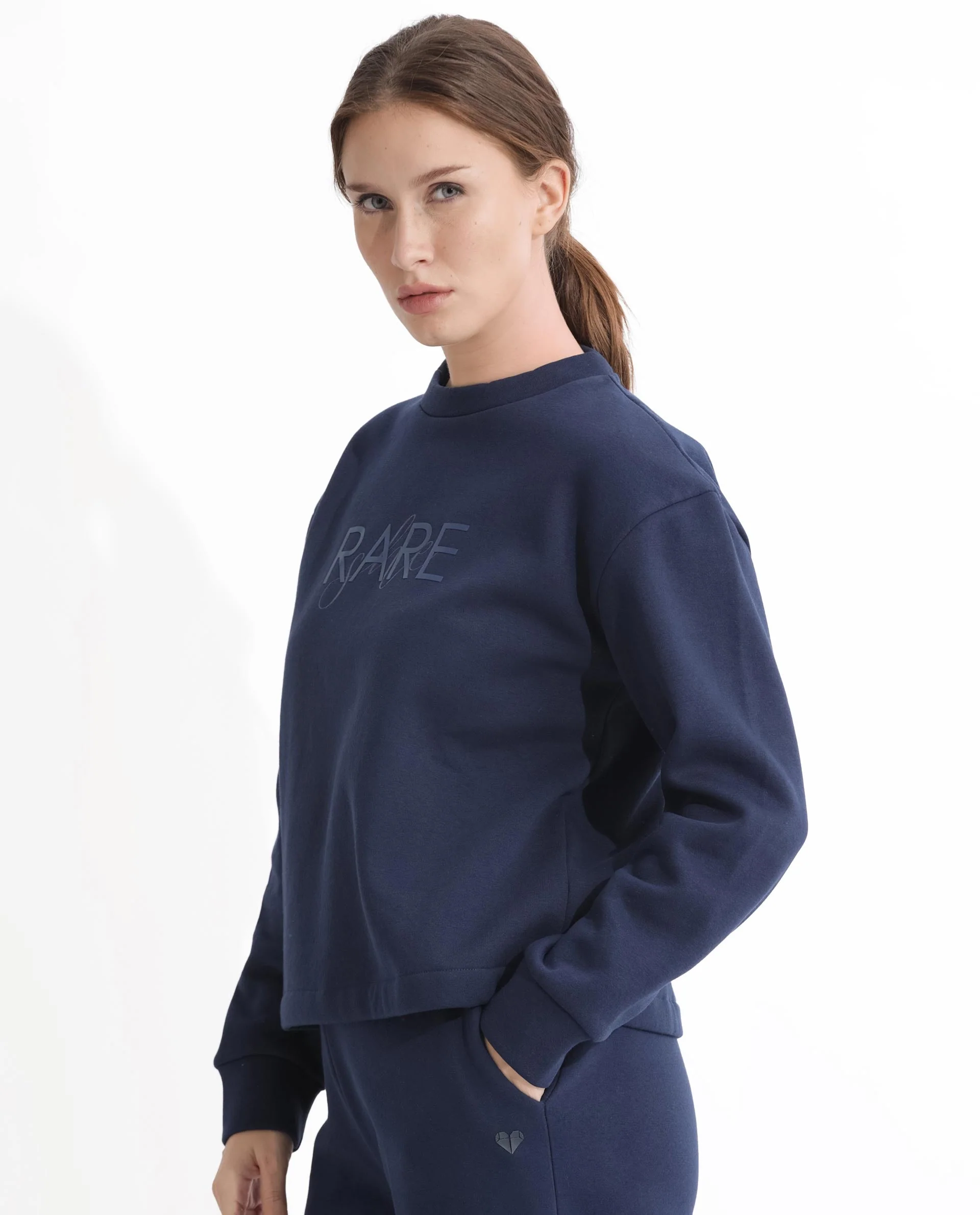 Rareism Women's Tuppen Navy Polyester Blend Crew Neck Printed Relaxed Fit Sweatshirt - Image 10