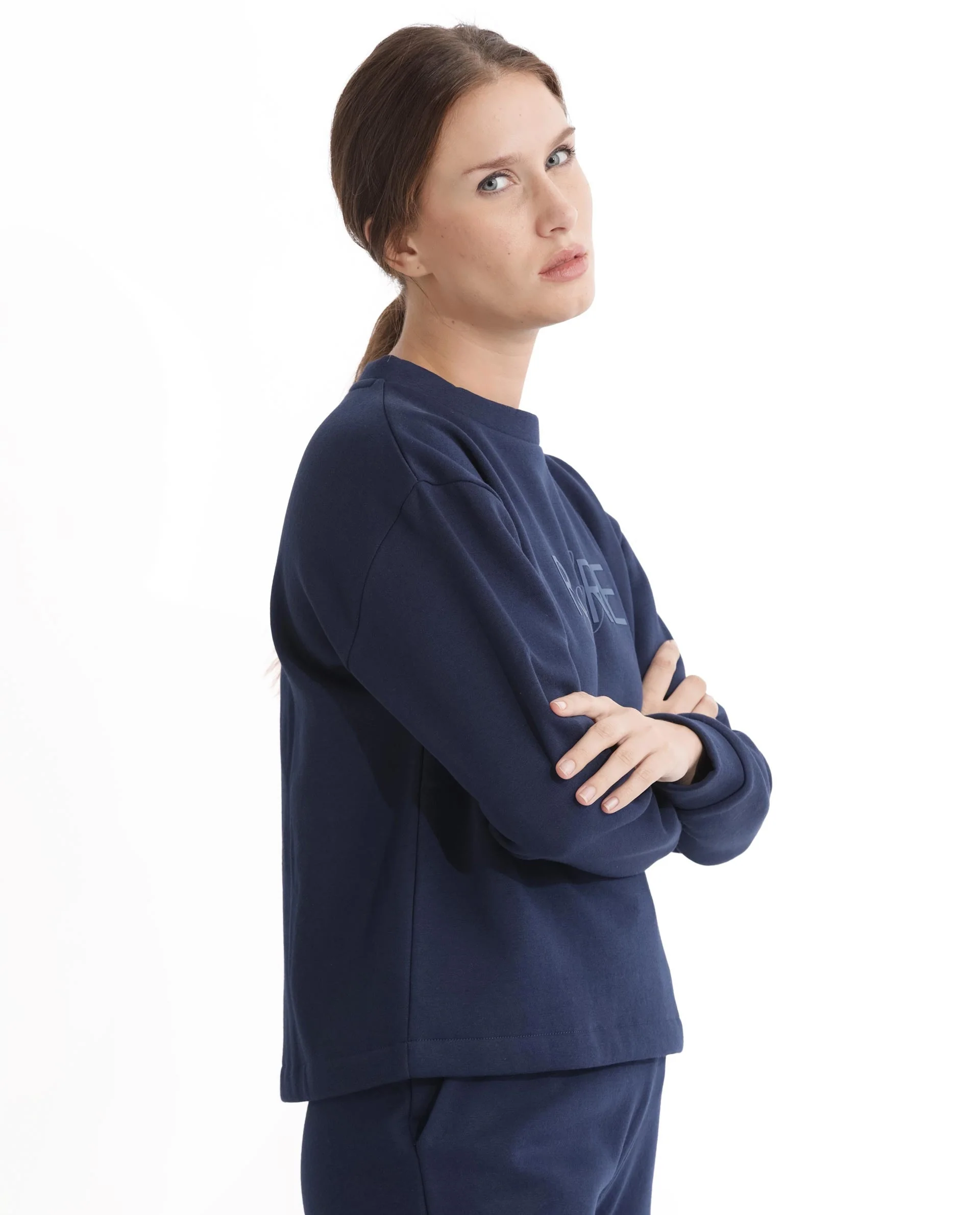 Rareism Women's Tuppen Navy Polyester Blend Crew Neck Printed Relaxed Fit Sweatshirt - Image 11