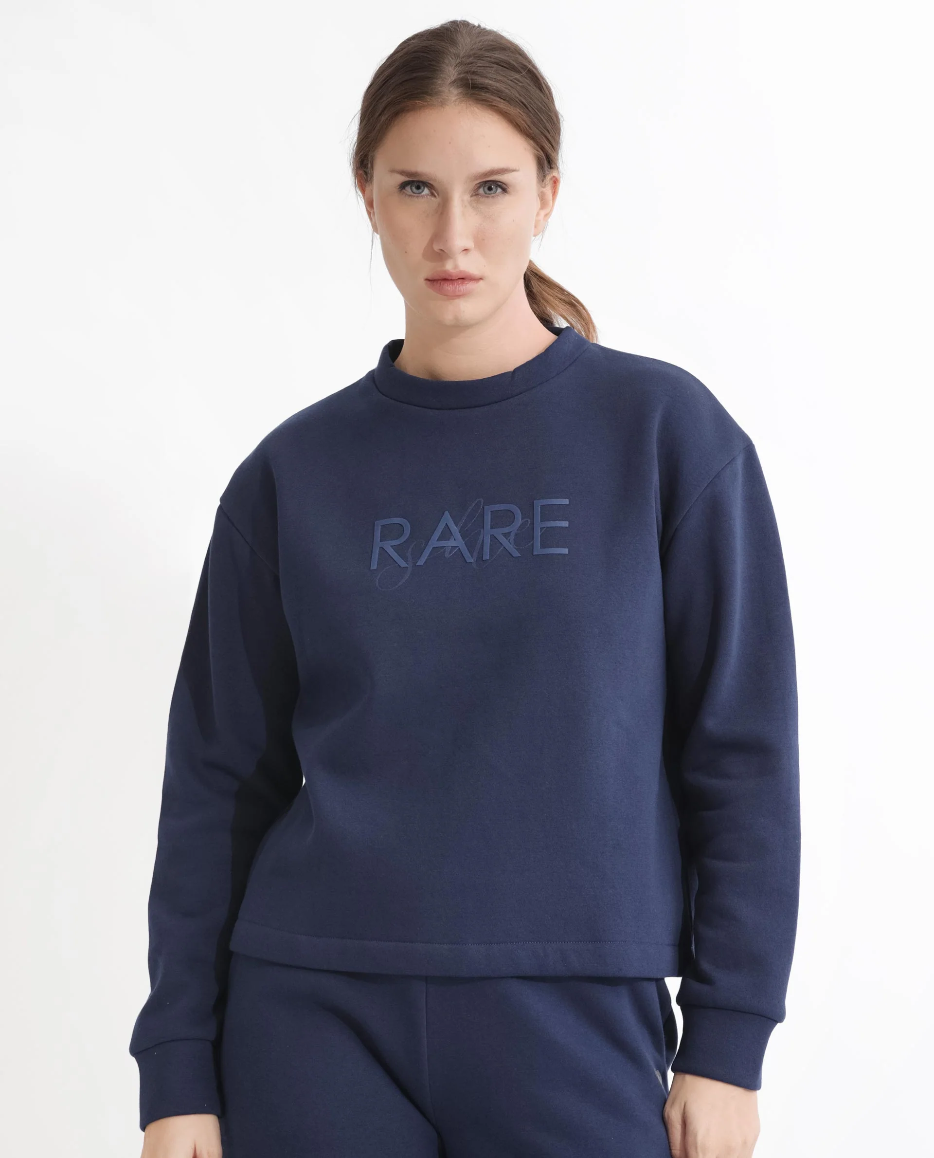 Rareism Women's Tuppen Navy Polyester Blend Crew Neck Printed Relaxed Fit Sweatshirt - Image 2