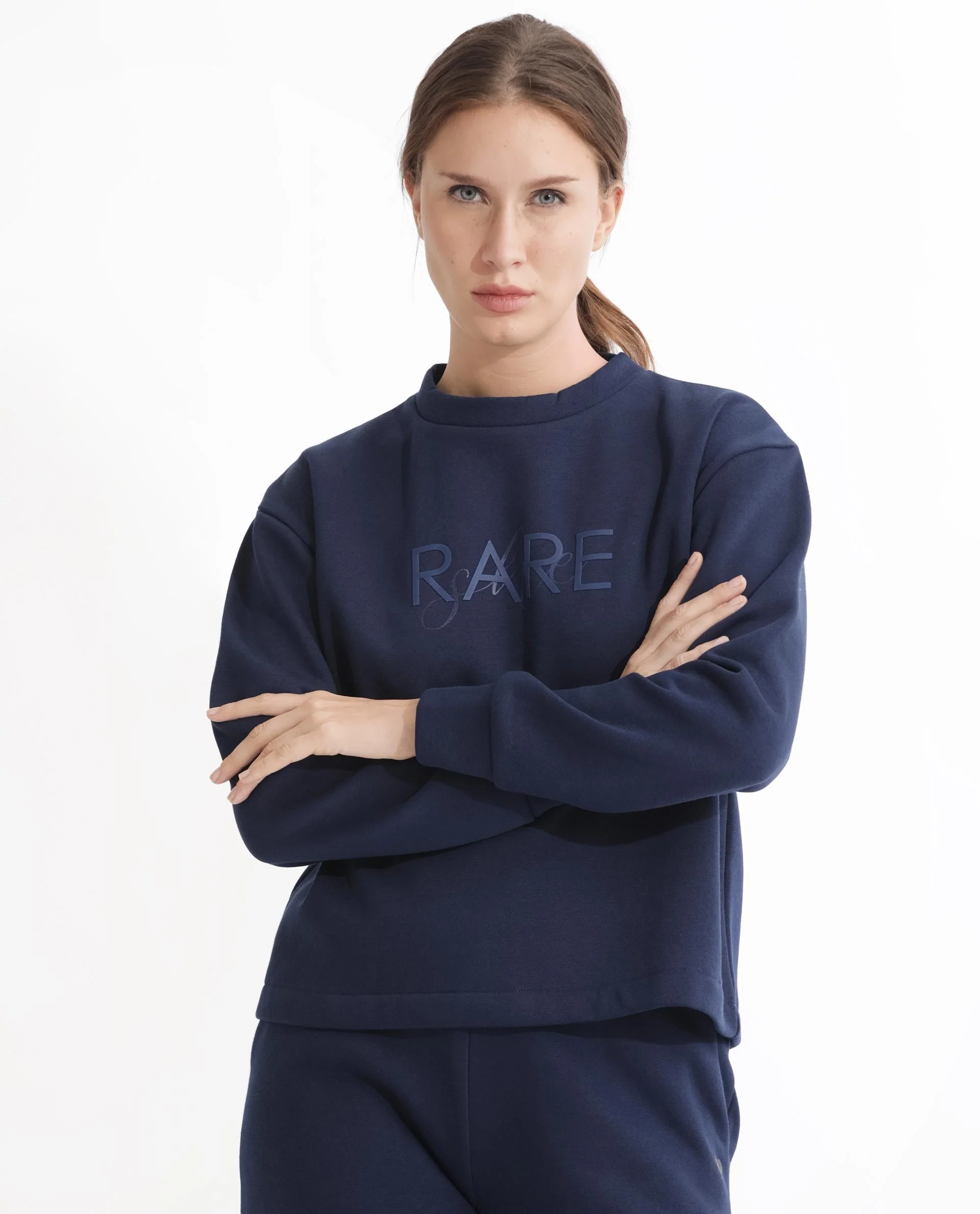 Rareism Women's Tuppen Navy Polyester Blend Crew Neck Printed Relaxed Fit Sweatshirt - Image 3