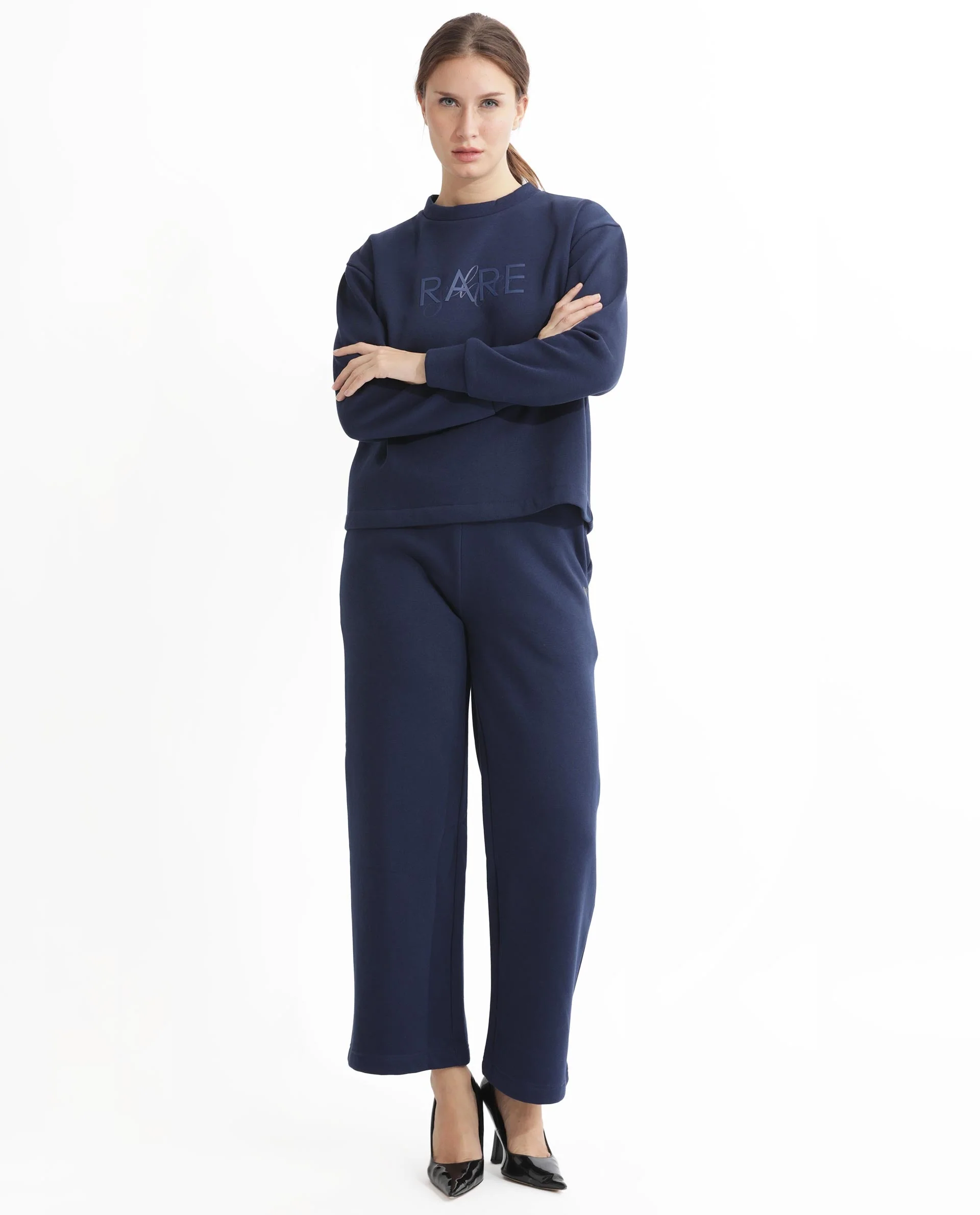 Rareism Women's Tuppen Navy Polyester Blend Crew Neck Printed Relaxed Fit Sweatshirt - Image 4