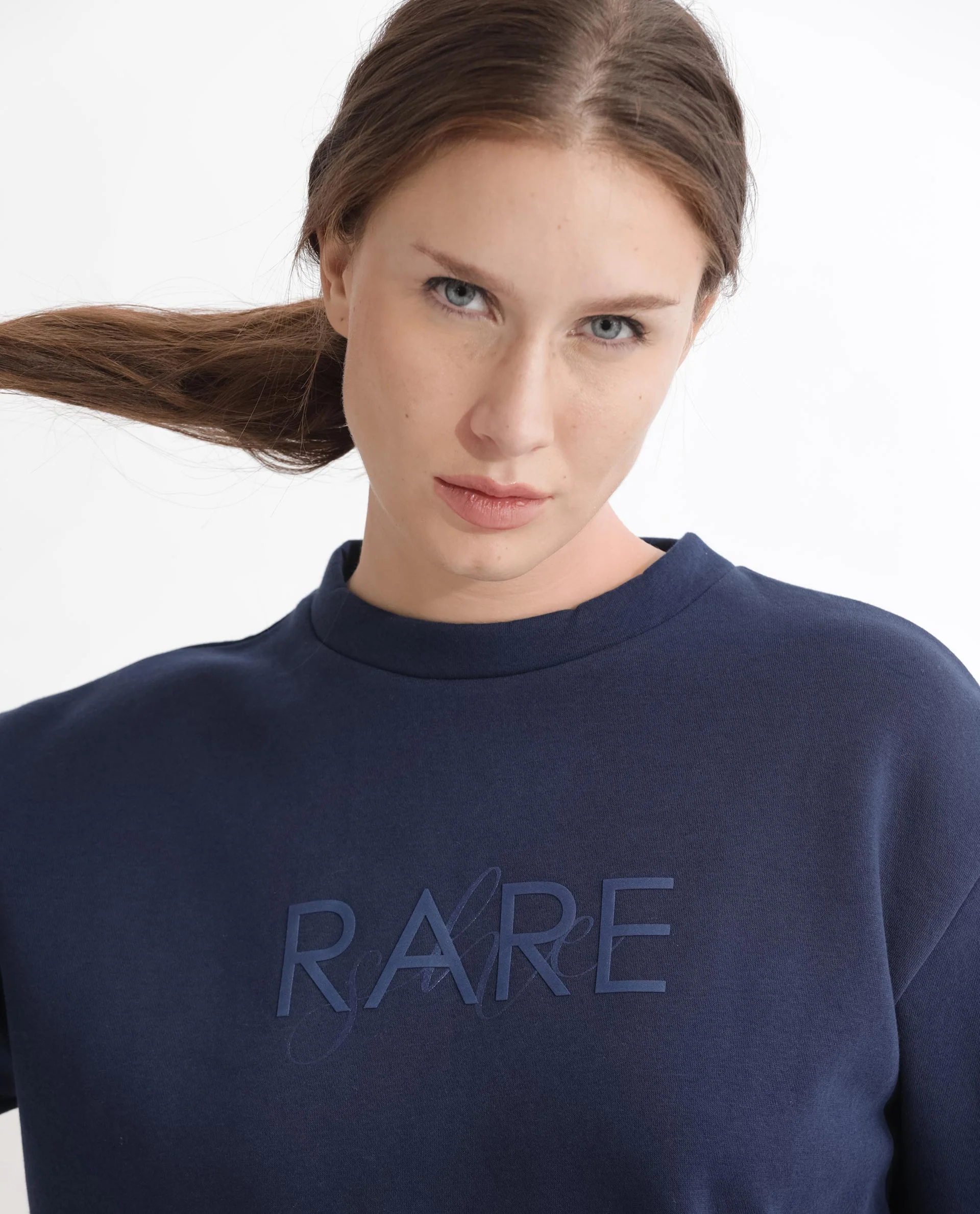Rareism Women's Tuppen Navy Polyester Blend Crew Neck Printed Relaxed Fit Sweatshirt - Image 5