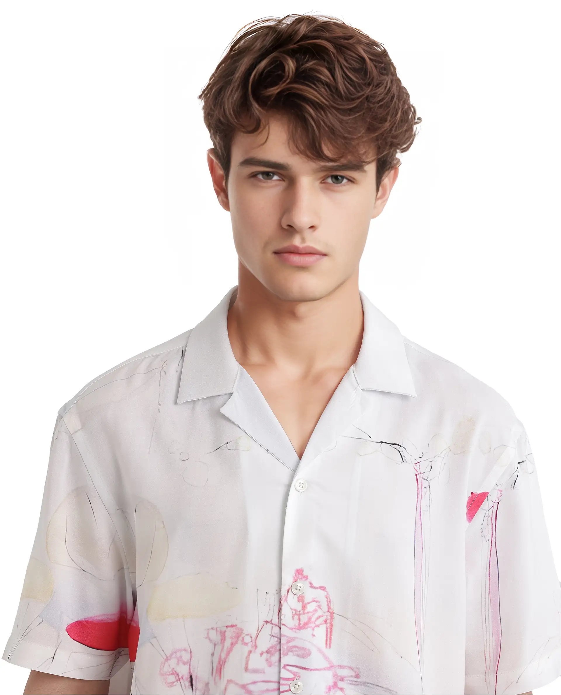 Rare Rabbit Men's Tura Off White Viscose Abstract Print Boxy Fit Half Sleeve Cuban Collar Shirt - Image 3