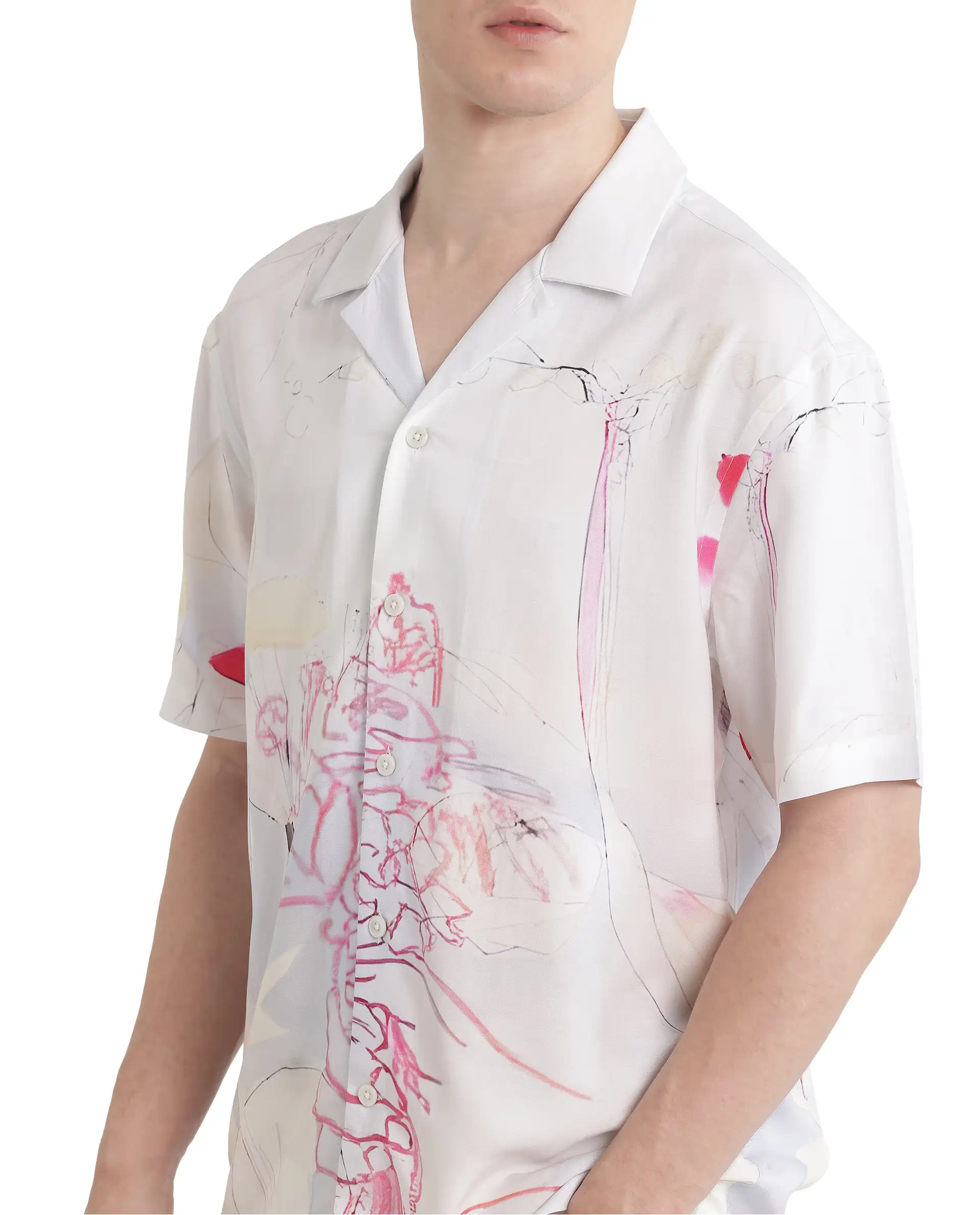 Rare Rabbit Men's Tura Off White Viscose Abstract Print Boxy Fit Half Sleeve Cuban Collar Shirt - Image 4