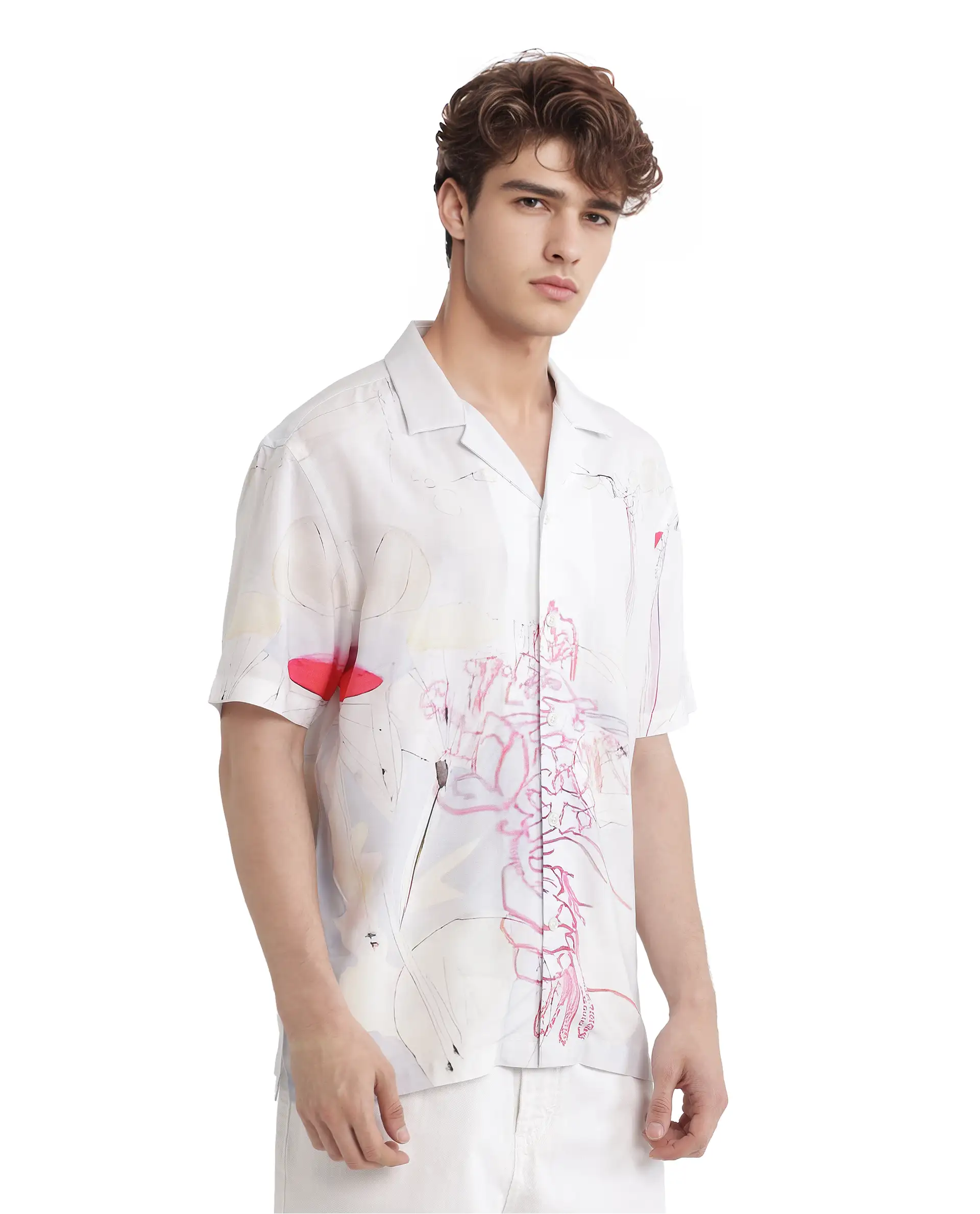 Rare Rabbit Men's Tura Off White Viscose Abstract Print Boxy Fit Half Sleeve Cuban Collar Shirt - Image 5