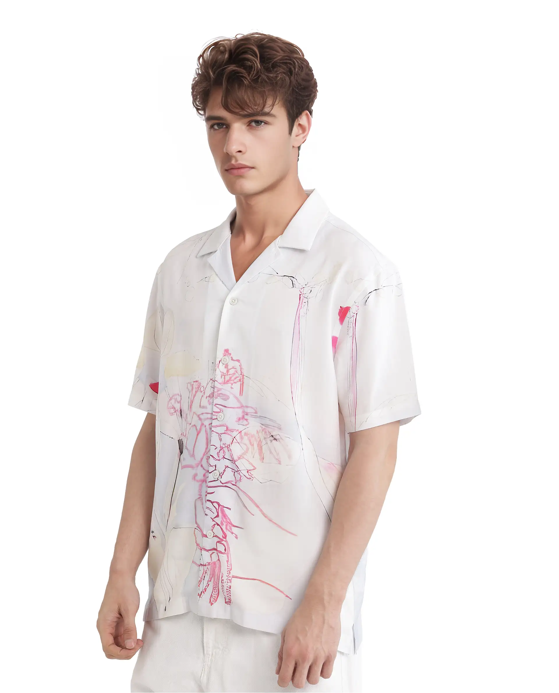 Rare Rabbit Men's Tura Off White Viscose Abstract Print Boxy Fit Half Sleeve Cuban Collar Shirt - Image 6