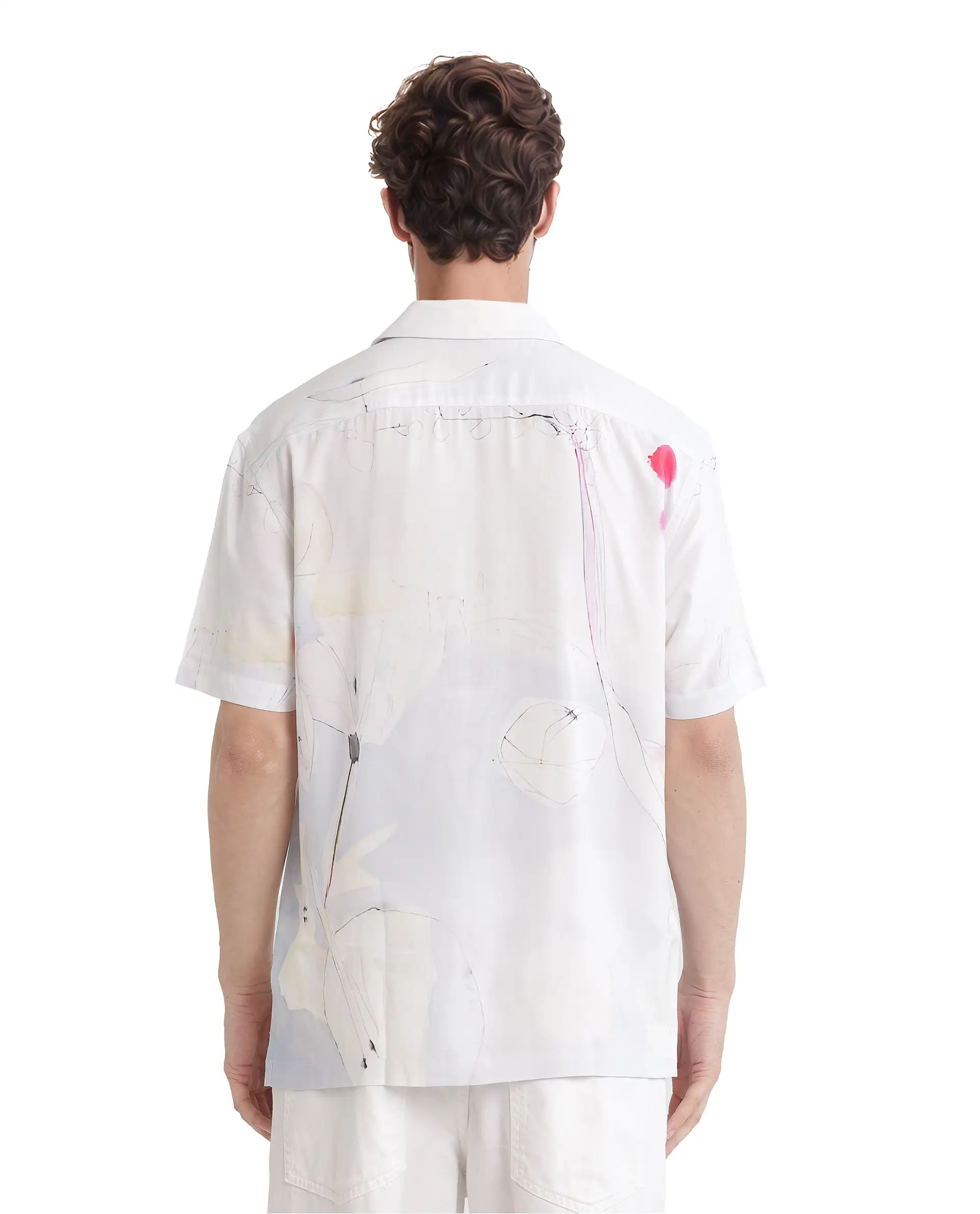 Rare Rabbit Men's Tura Off White Viscose Abstract Print Boxy Fit Half Sleeve Cuban Collar Shirt - Image 7