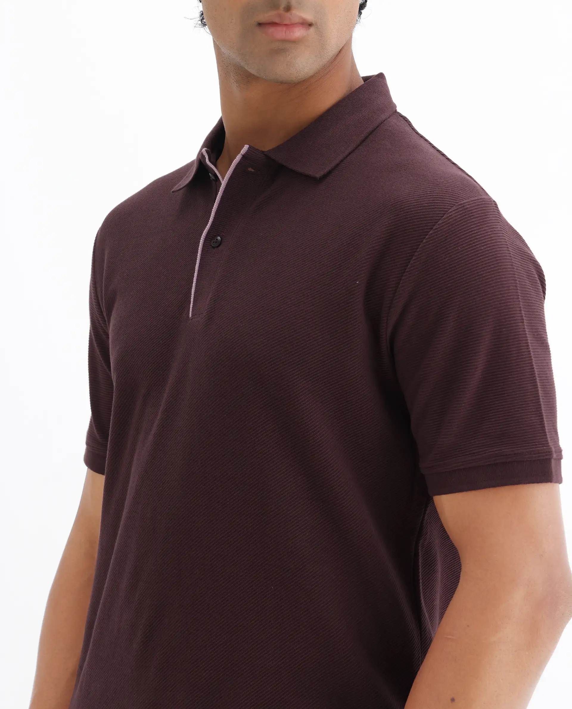 Rare Rabbit Men's Turino Brown Cotton Plain Regular Fit Half Sleeve Polo - Image 3