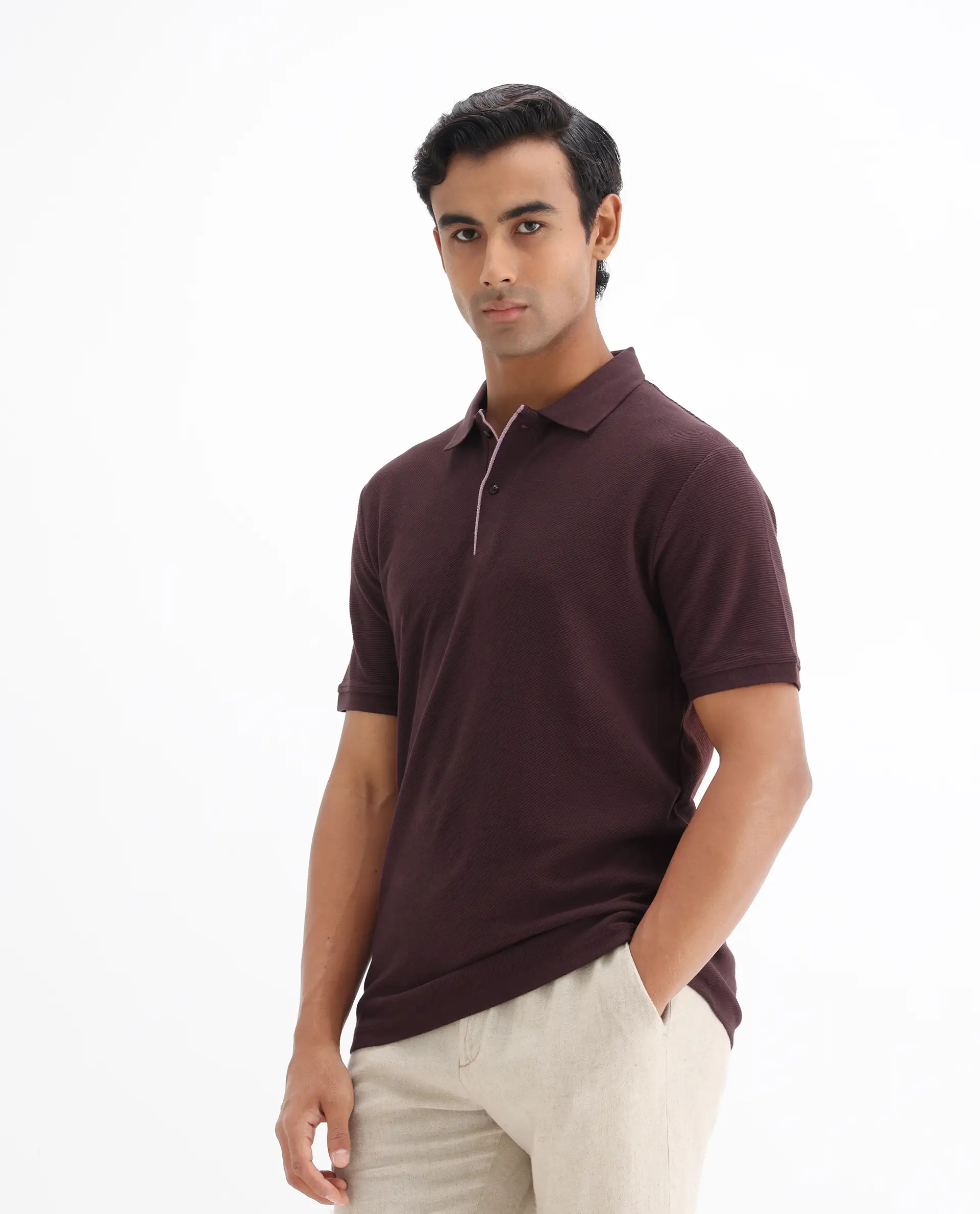 Rare Rabbit Men's Turino Brown Cotton Plain Regular Fit Half Sleeve Polo - Image 4