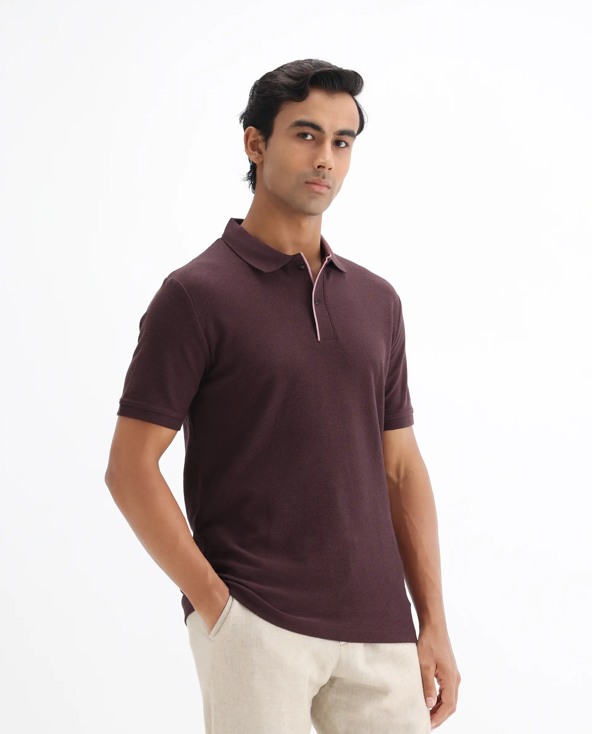 Rare Rabbit Men's Turino Brown Cotton Plain Regular Fit Half Sleeve Polo - Image 5