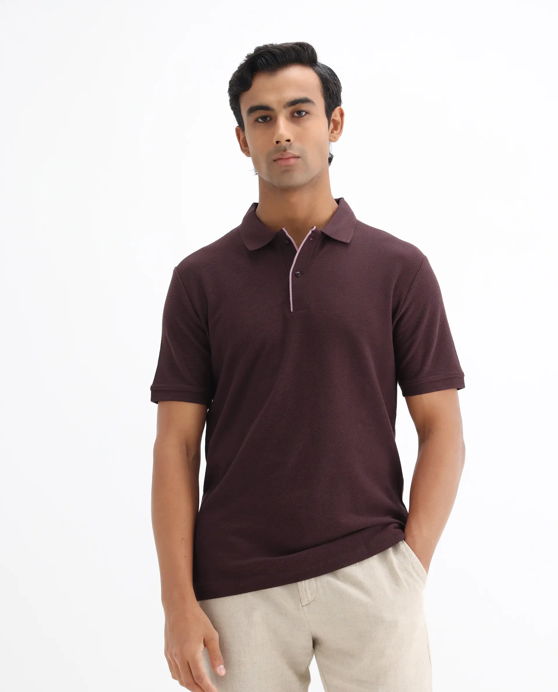 Rare Rabbit Men's Turino Brown Cotton Plain Regular Fit Half Sleeve Polo - Image 7