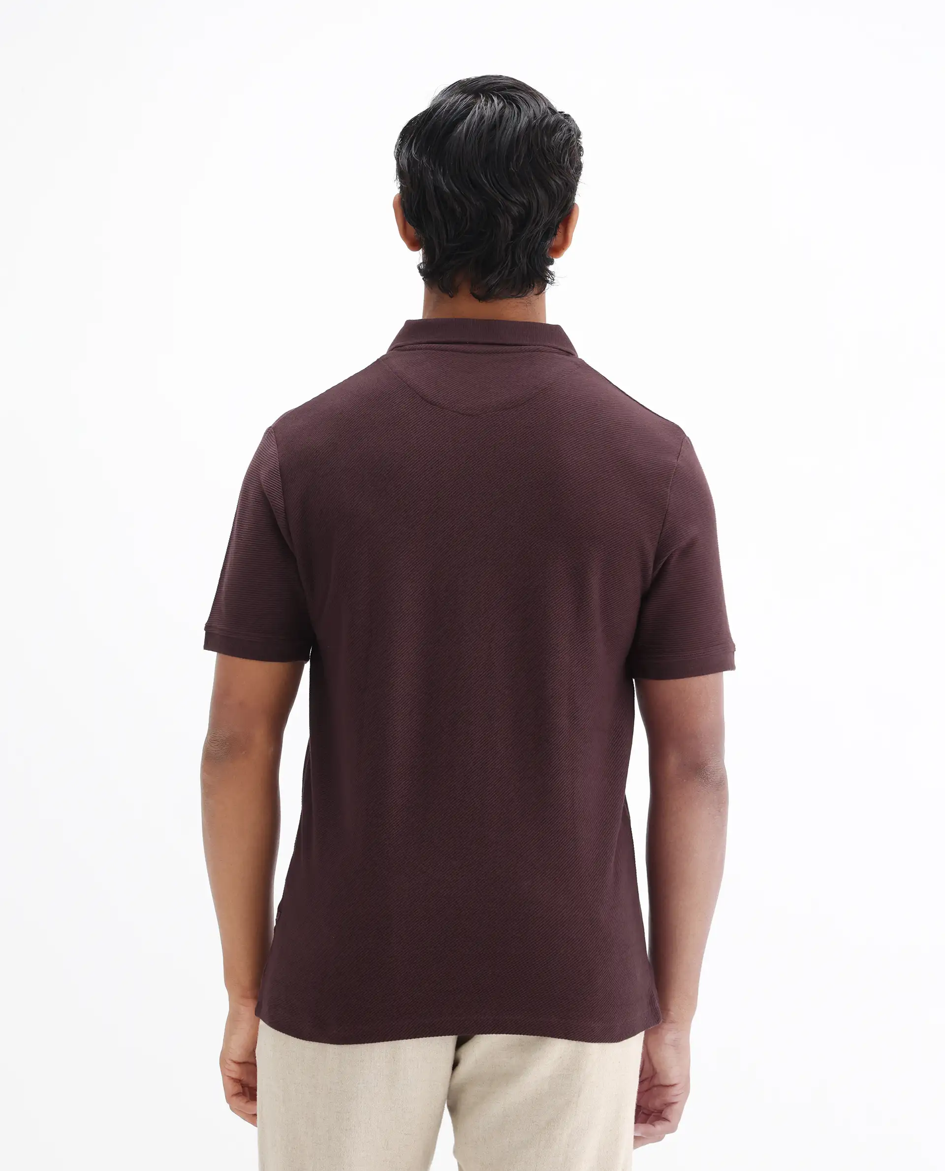 Rare Rabbit Men's Turino Brown Cotton Plain Regular Fit Half Sleeve Polo - Image 8
