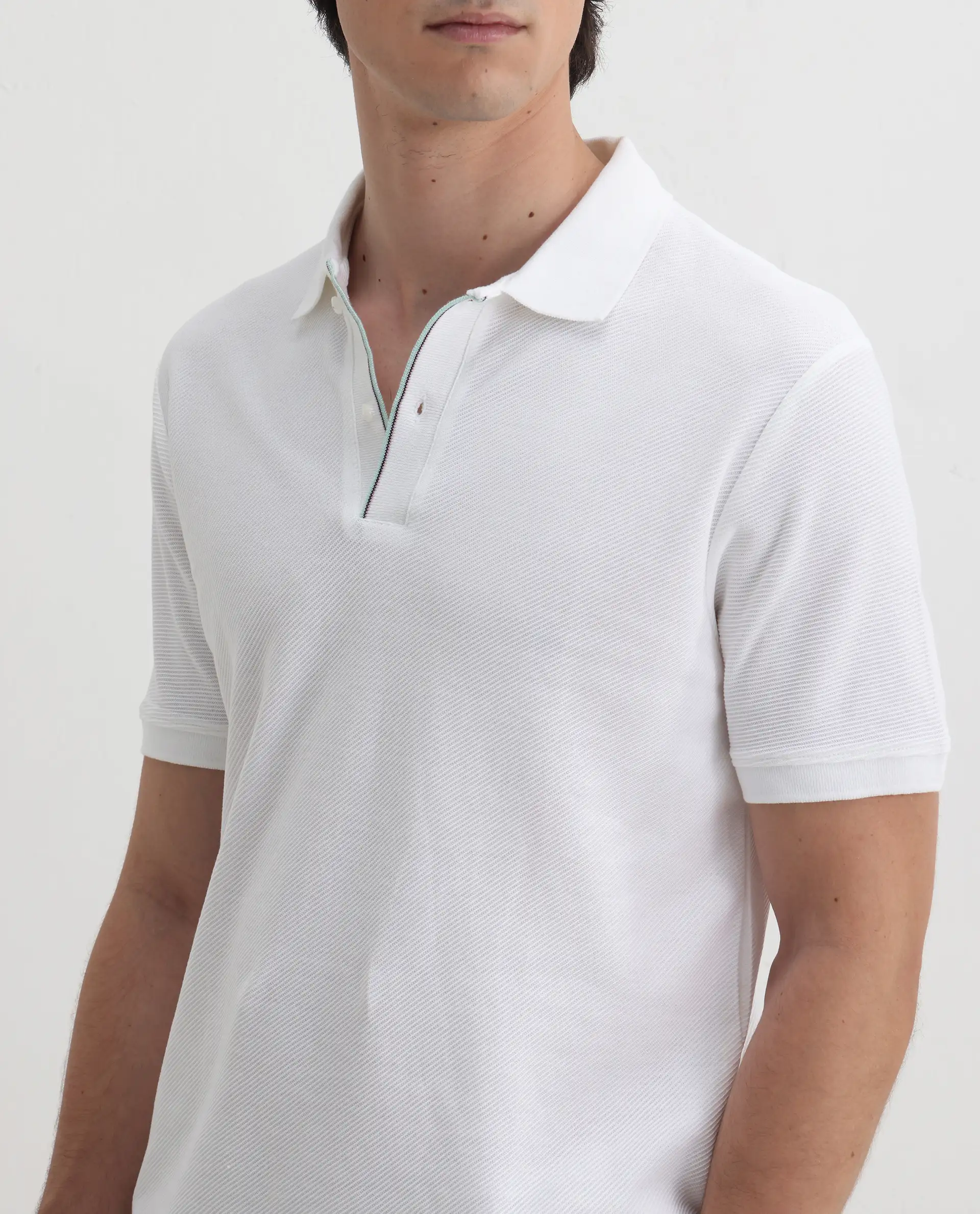 Rare Rabbit Men's Turino White Cotton Plain Regular Fit Half Sleeve Polo - Image 3