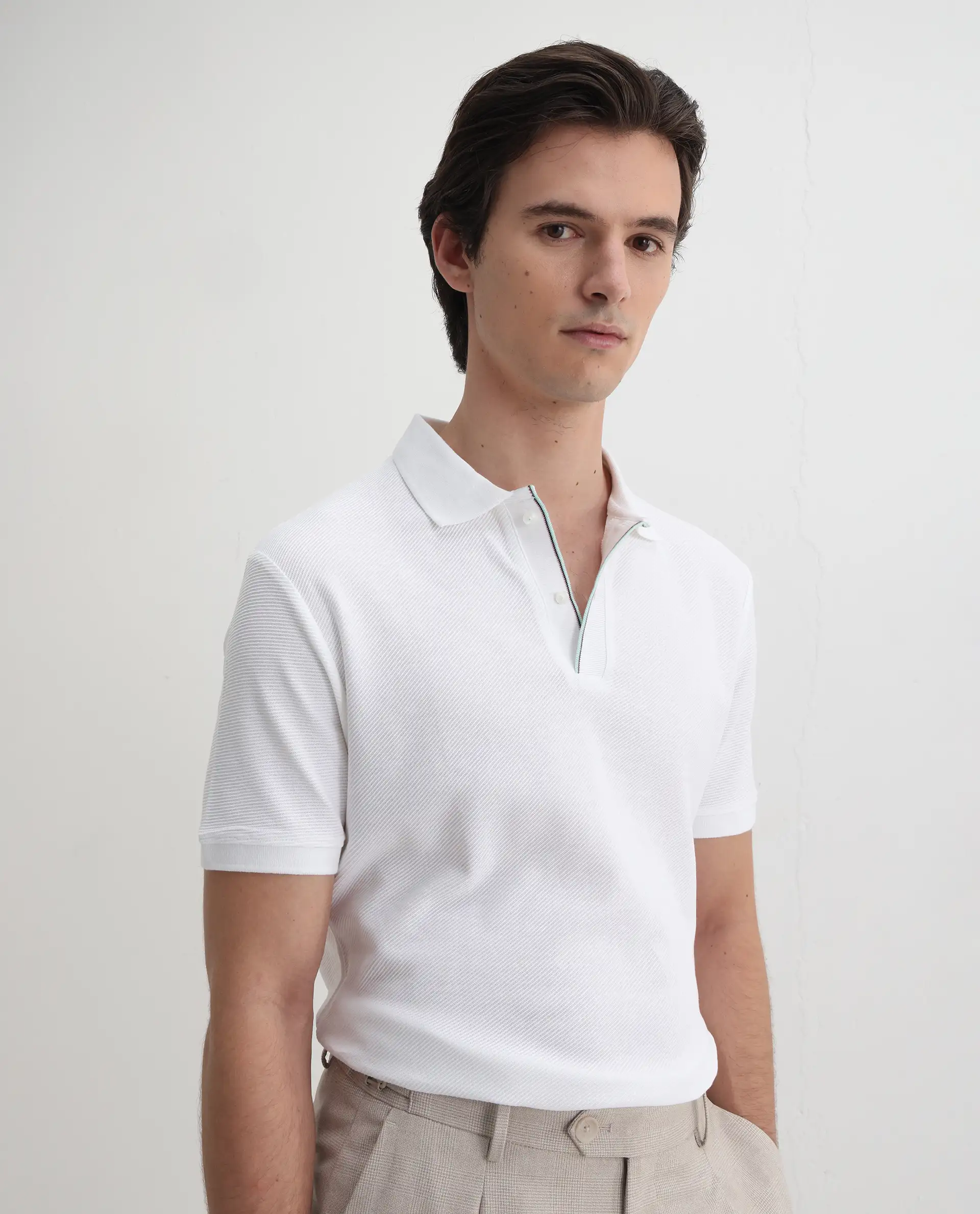 Rare Rabbit Men's Turino White Cotton Plain Regular Fit Half Sleeve Polo - Image 5
