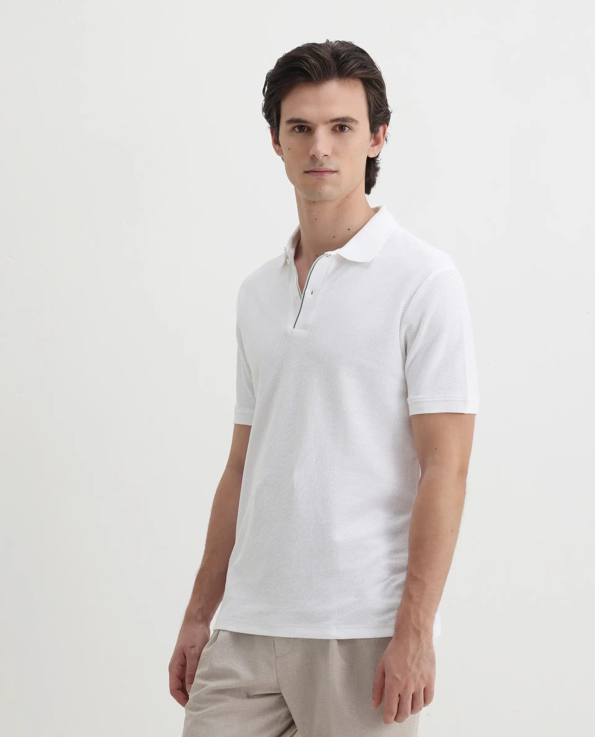 Rare Rabbit Men's Turino White Cotton Plain Regular Fit Half Sleeve Polo - Image 6