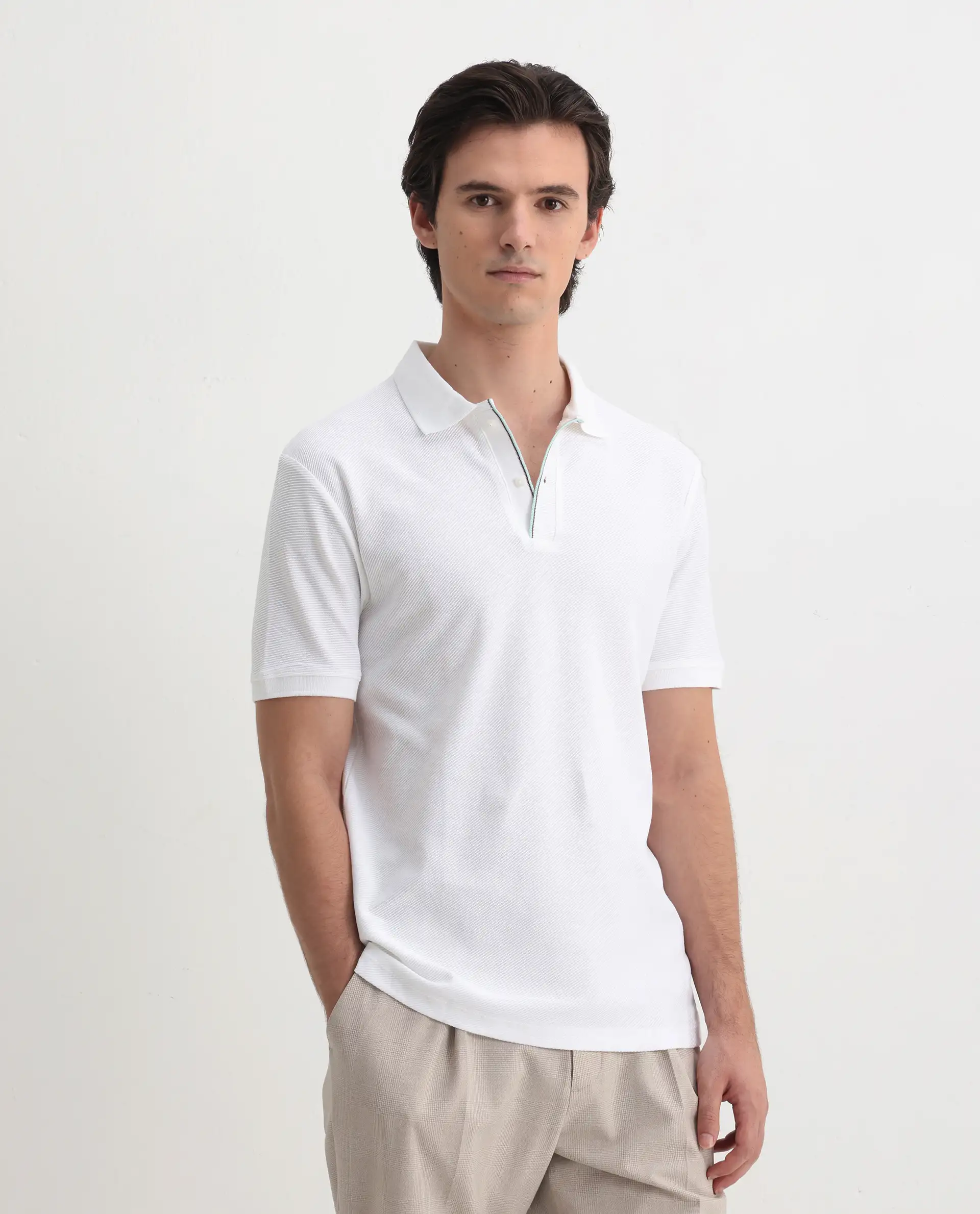 Rare Rabbit Men's Turino White Cotton Plain Regular Fit Half Sleeve Polo - Image 7