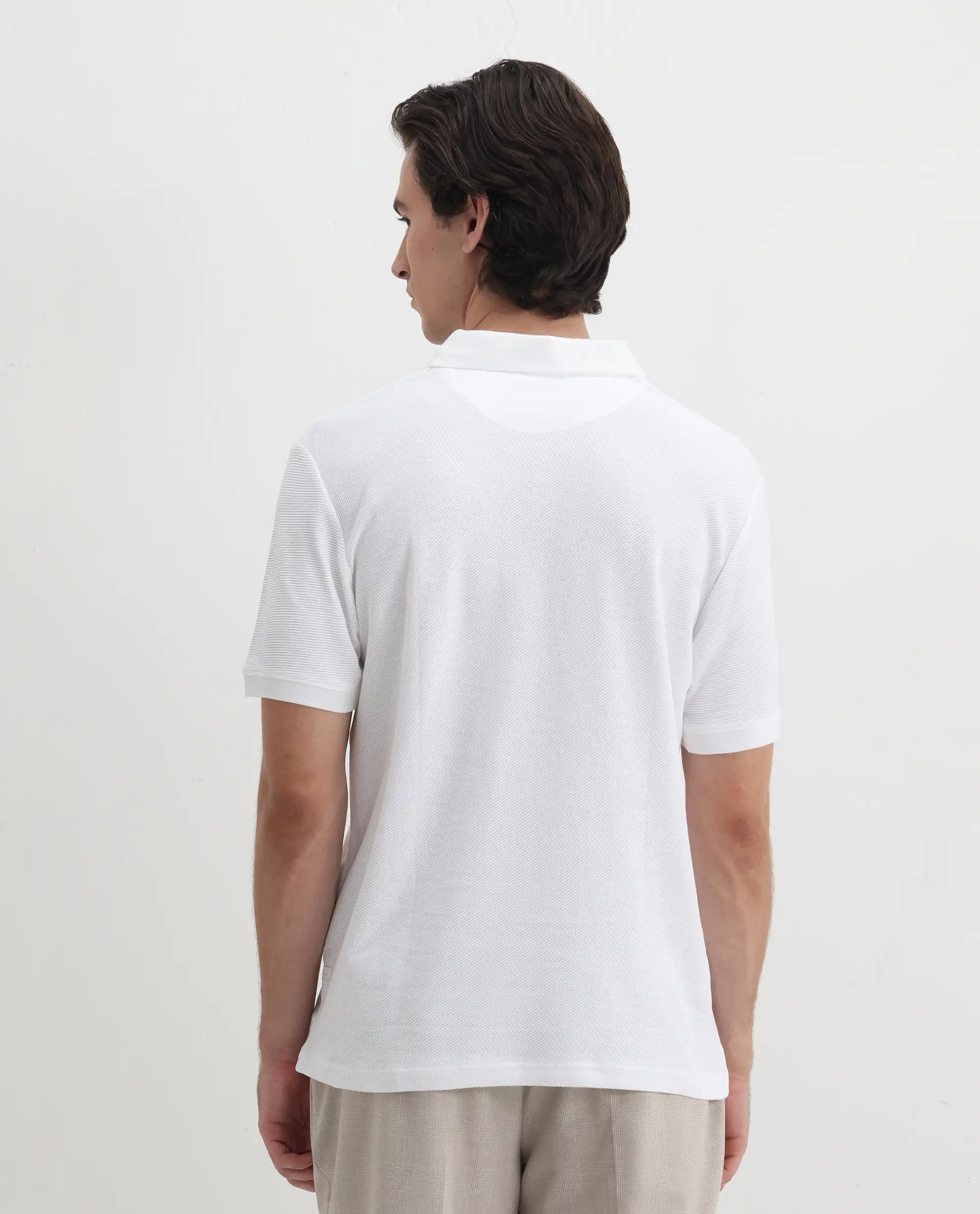 Rare Rabbit Men's Turino White Cotton Plain Regular Fit Half Sleeve Polo - Image 8