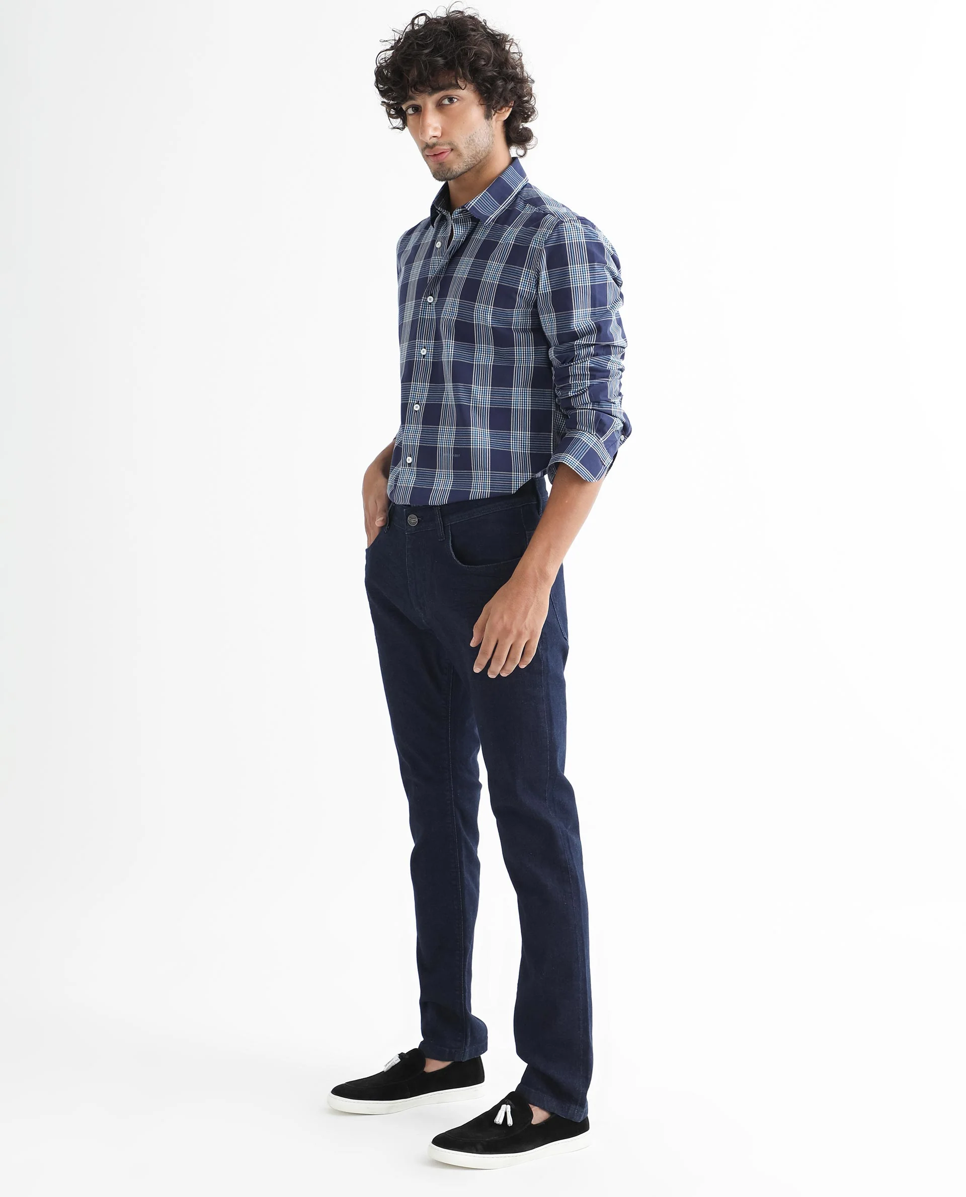 Rare Rabbit Men's Turvo Blue Cotton Checked Print Regular Fit Full Sleeve Collared Shirt - Image 10