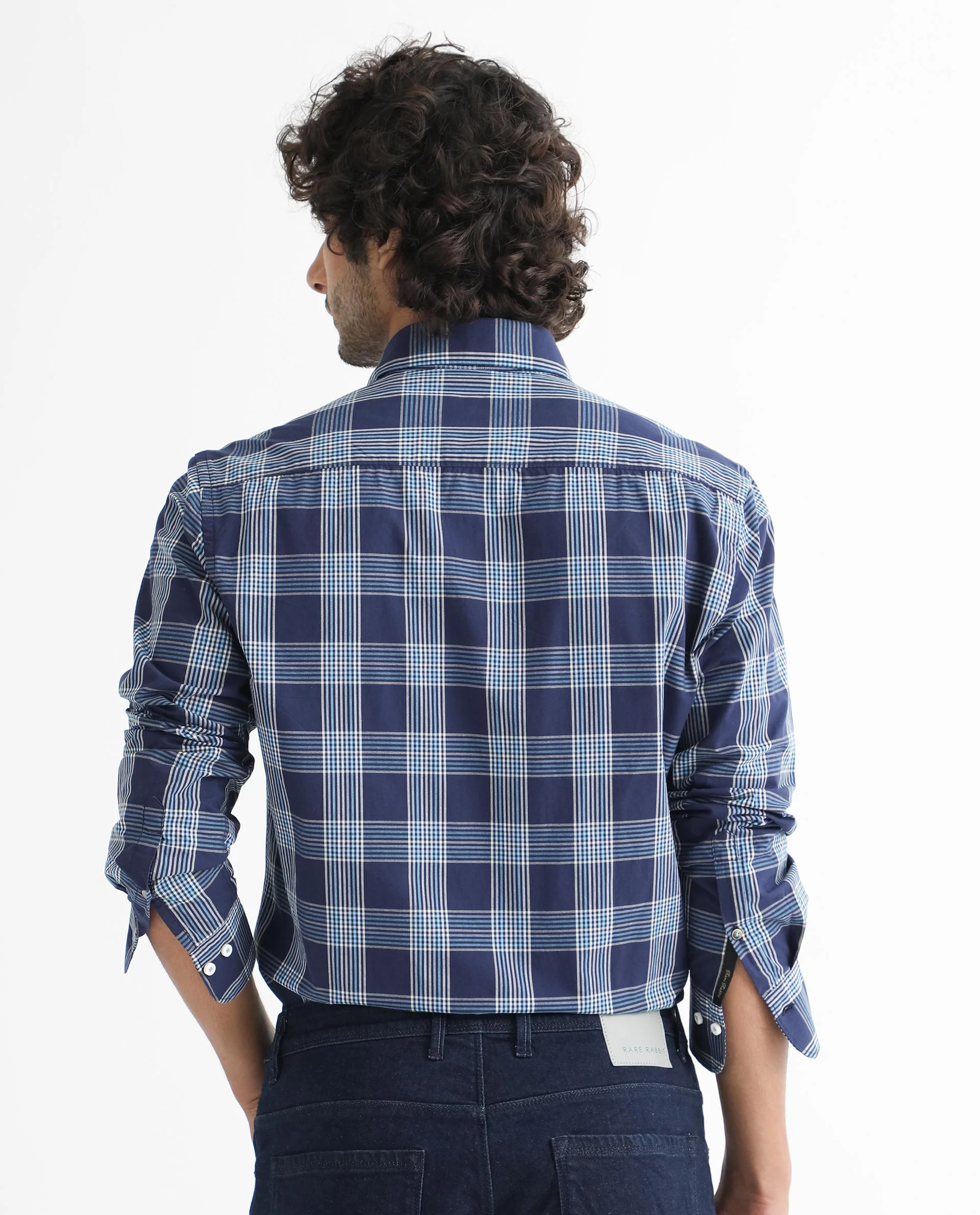 Rare Rabbit Men's Turvo Blue Cotton Checked Print Regular Fit Full Sleeve Collared Shirt - Image 11