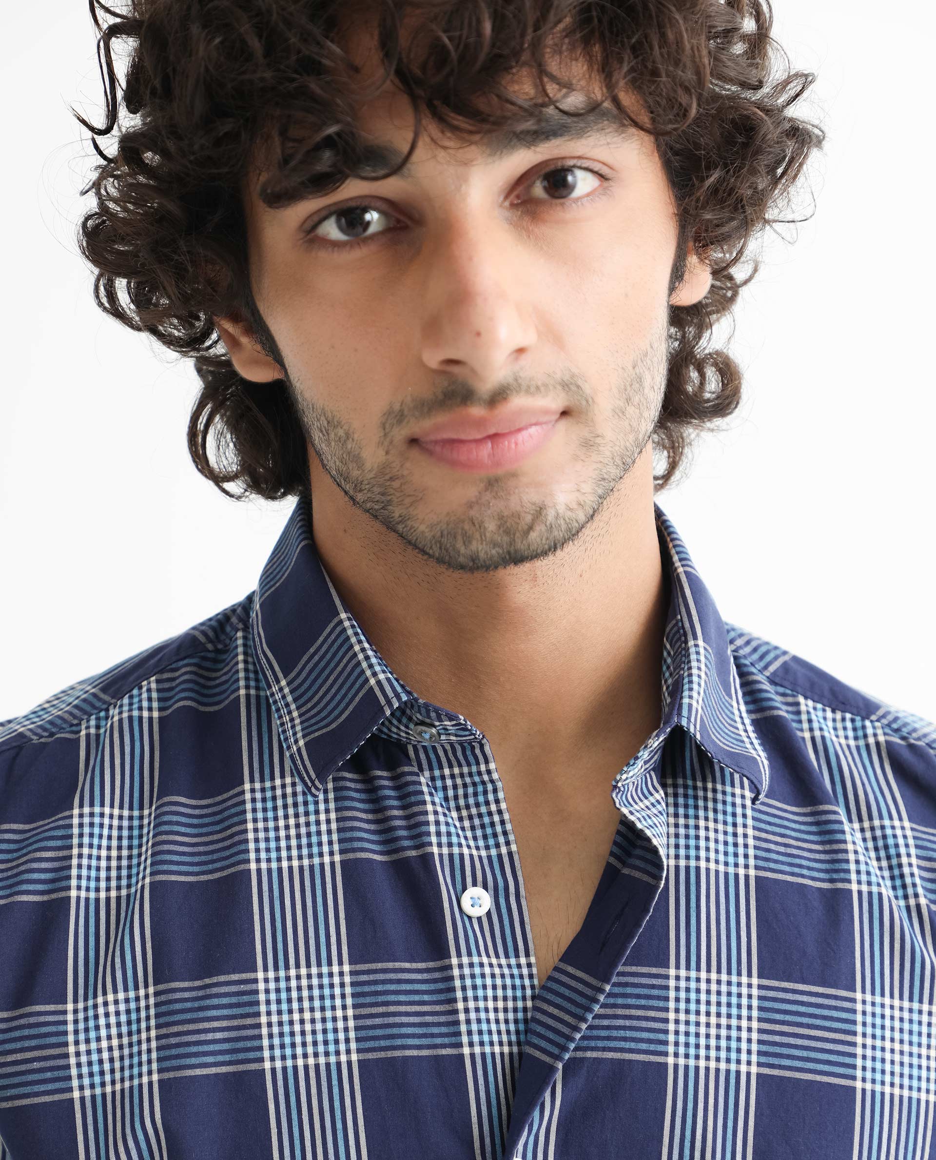 Rare Rabbit Men's Turvo Blue Cotton Checked Print Regular Fit Full Sleeve Collared Shirt - Image 4